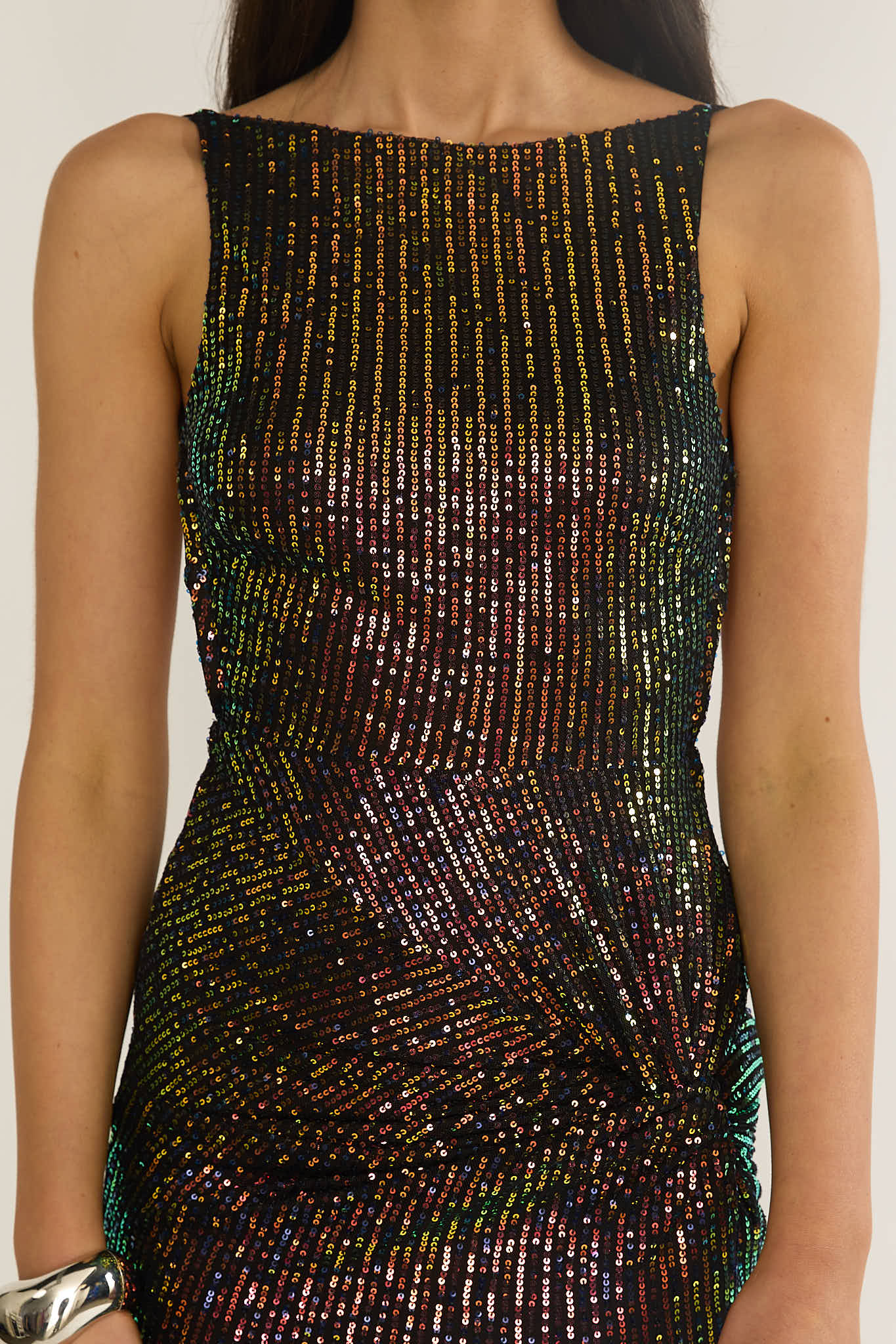 Zaretha Backless Split Maxi Dress Sequin Black/Gold