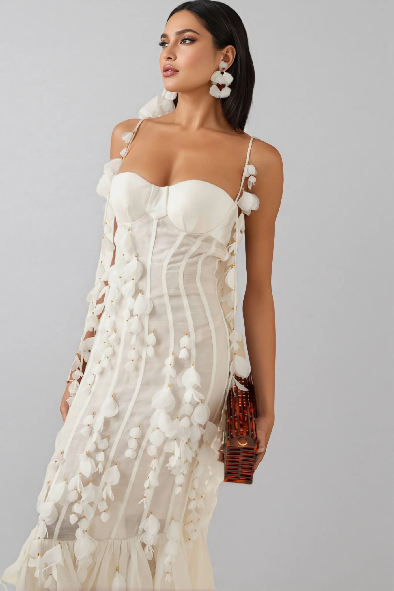 Novise Halter Fringe 3D Flower Midi Dress