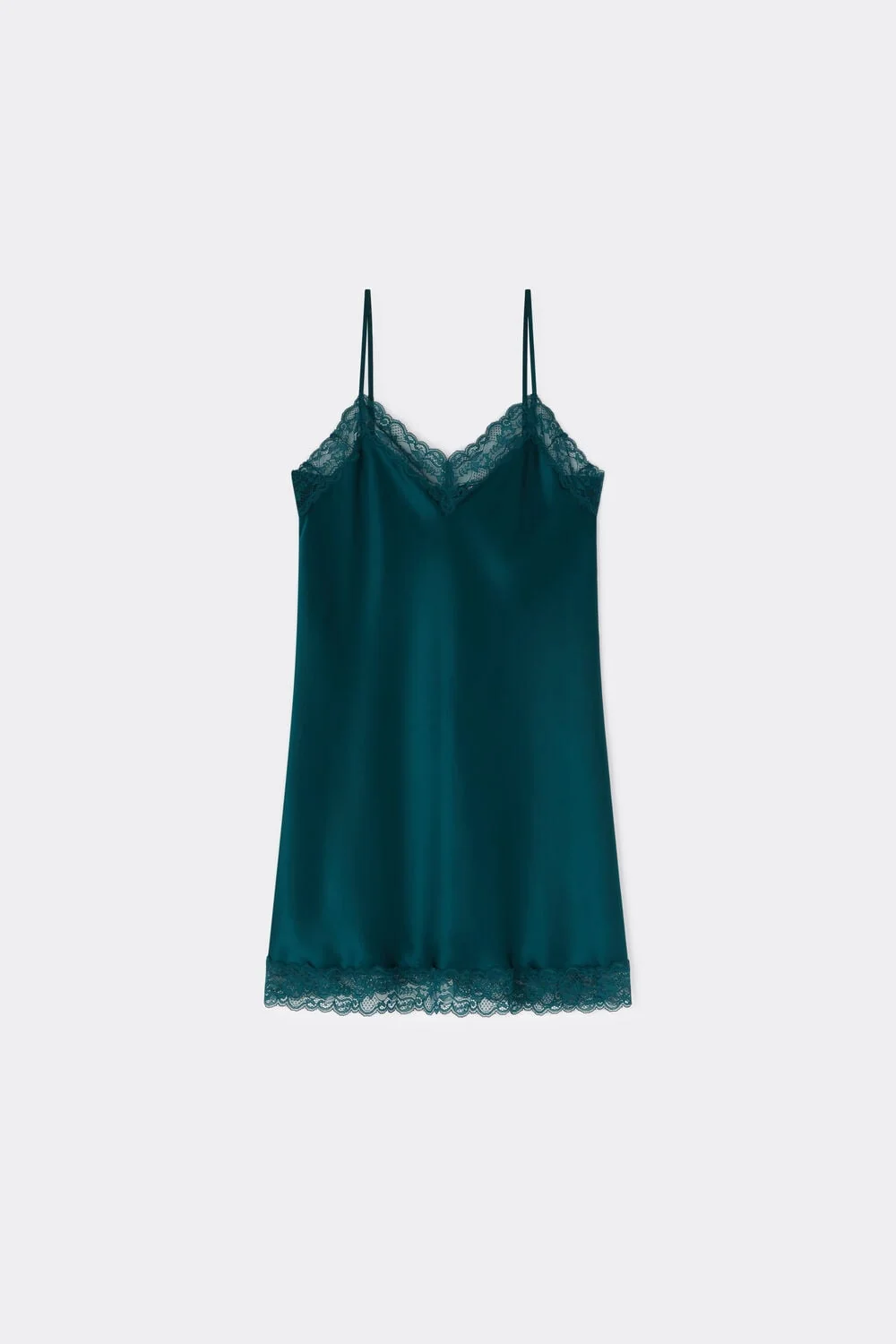 Silk Slip with Lace Insert Detail - Baltic Green