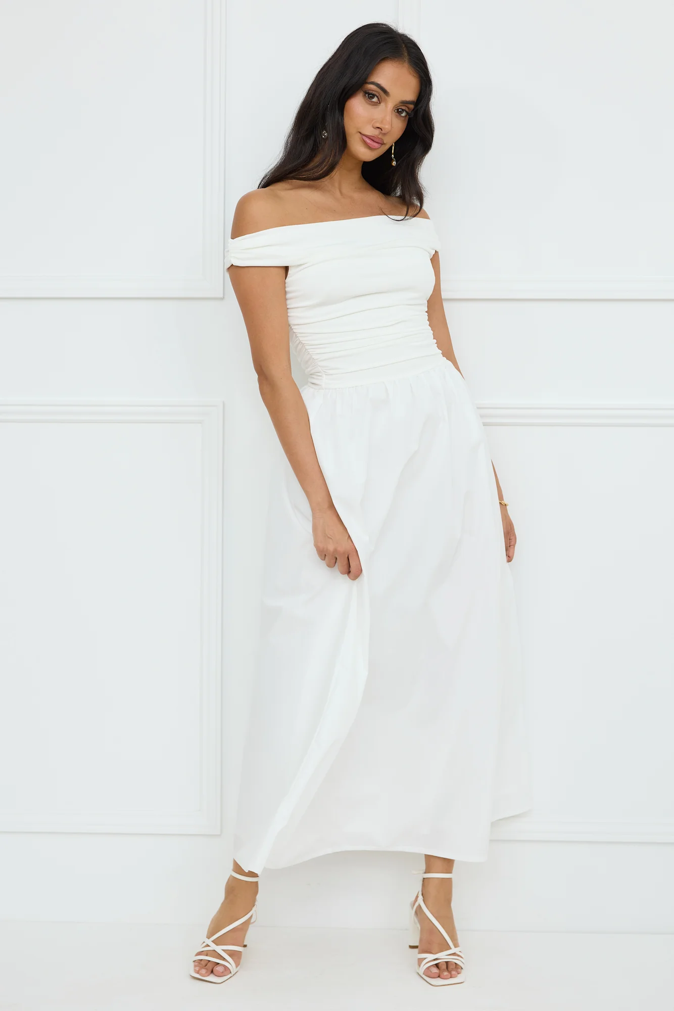Camellia Charm Off Shoulder Maxi Dress White - luluinthesky
