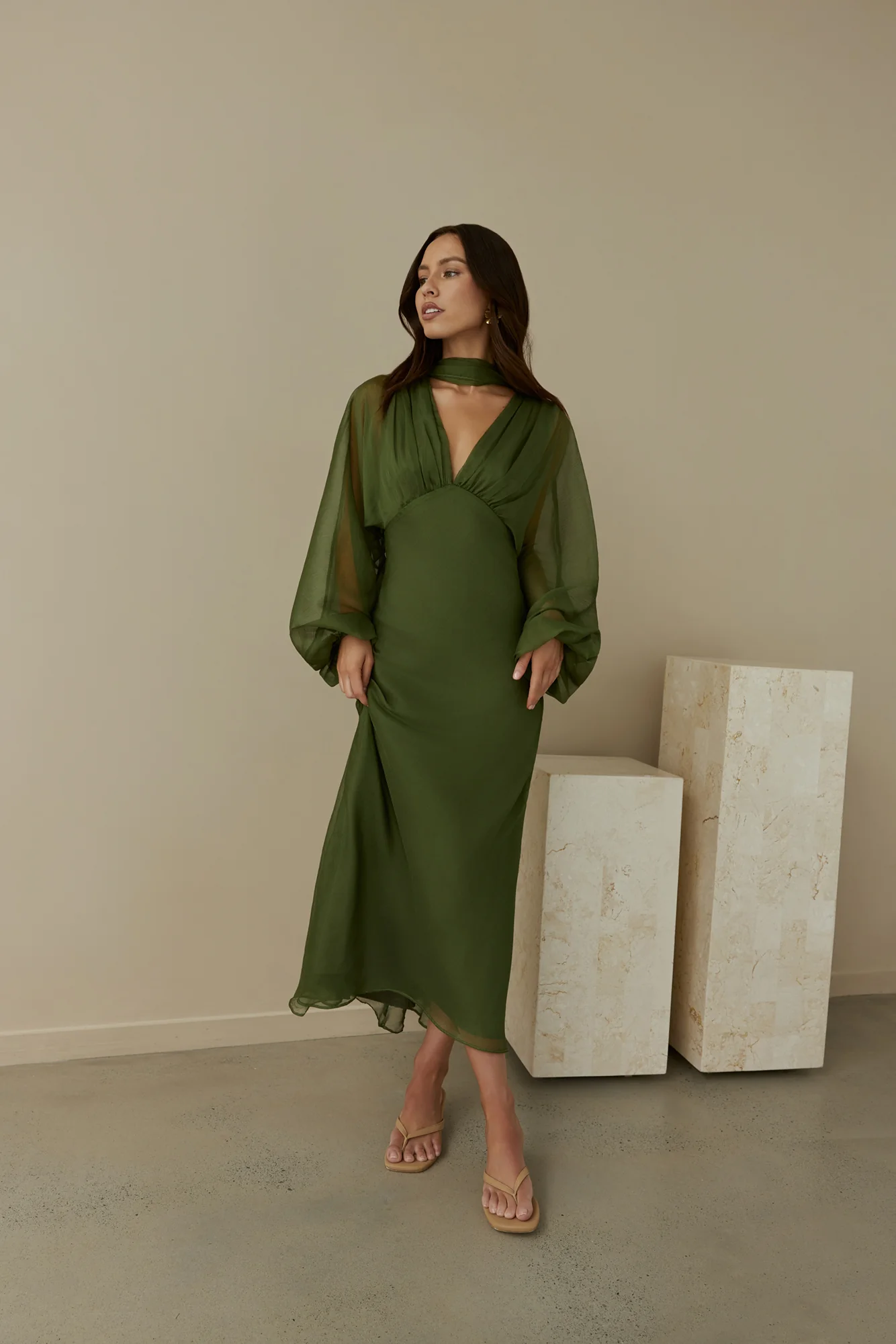 Our Nostalgia Long Sleeve Maxi Dress Green