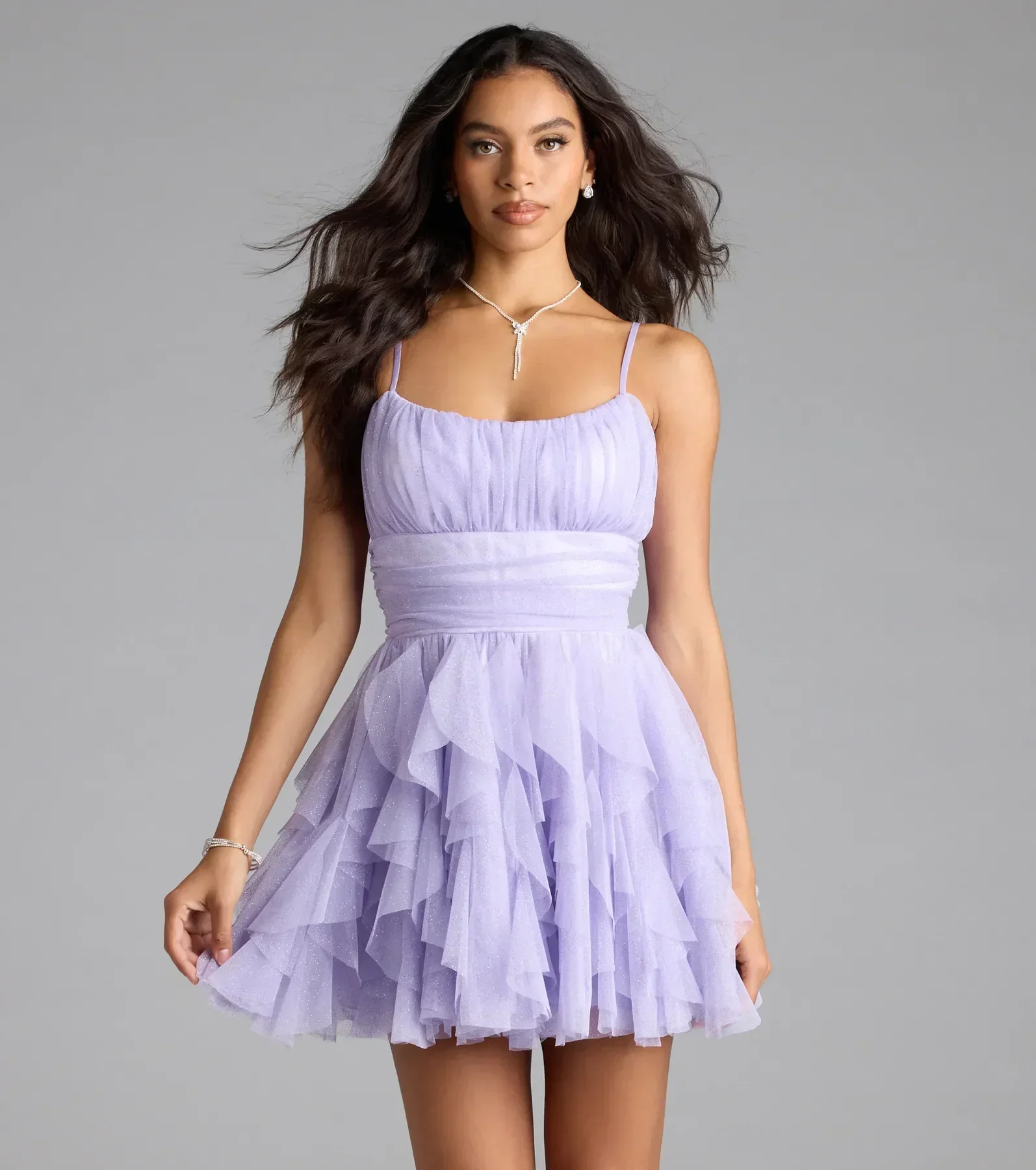 Louisa Ruffle Glitter Skater Short Dress