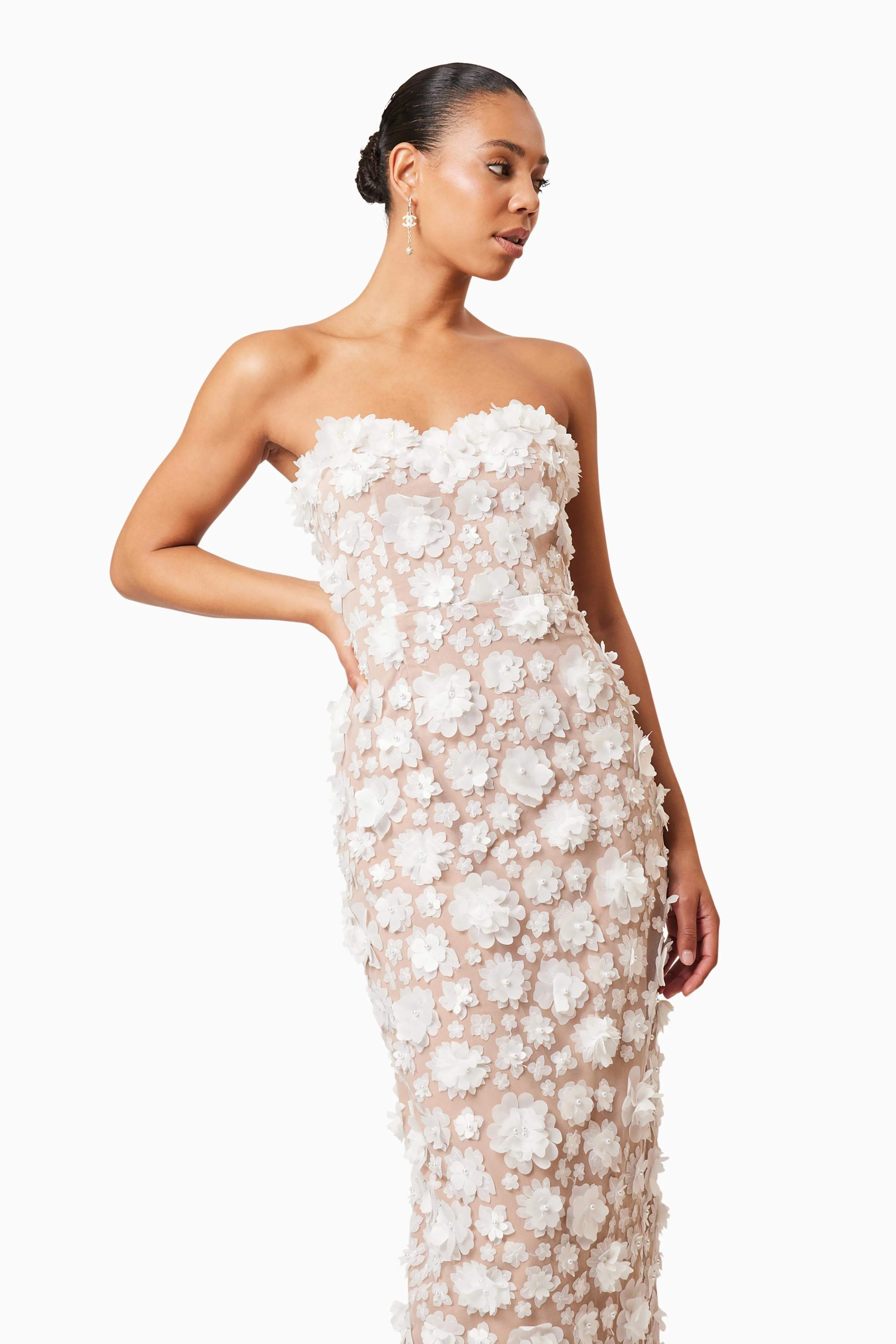 Bluebell Strapless 3D Midi Dress in White