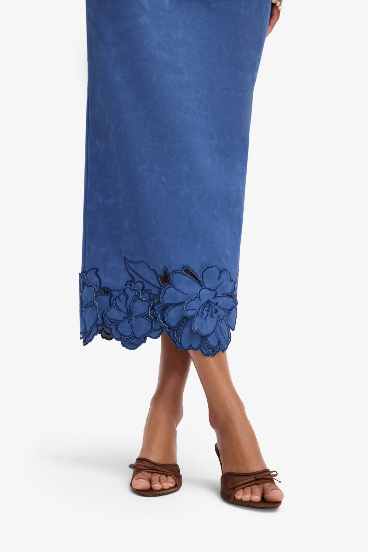 Rayna Appliqué Vegan Suede Bustier Maxi Dress - Azure