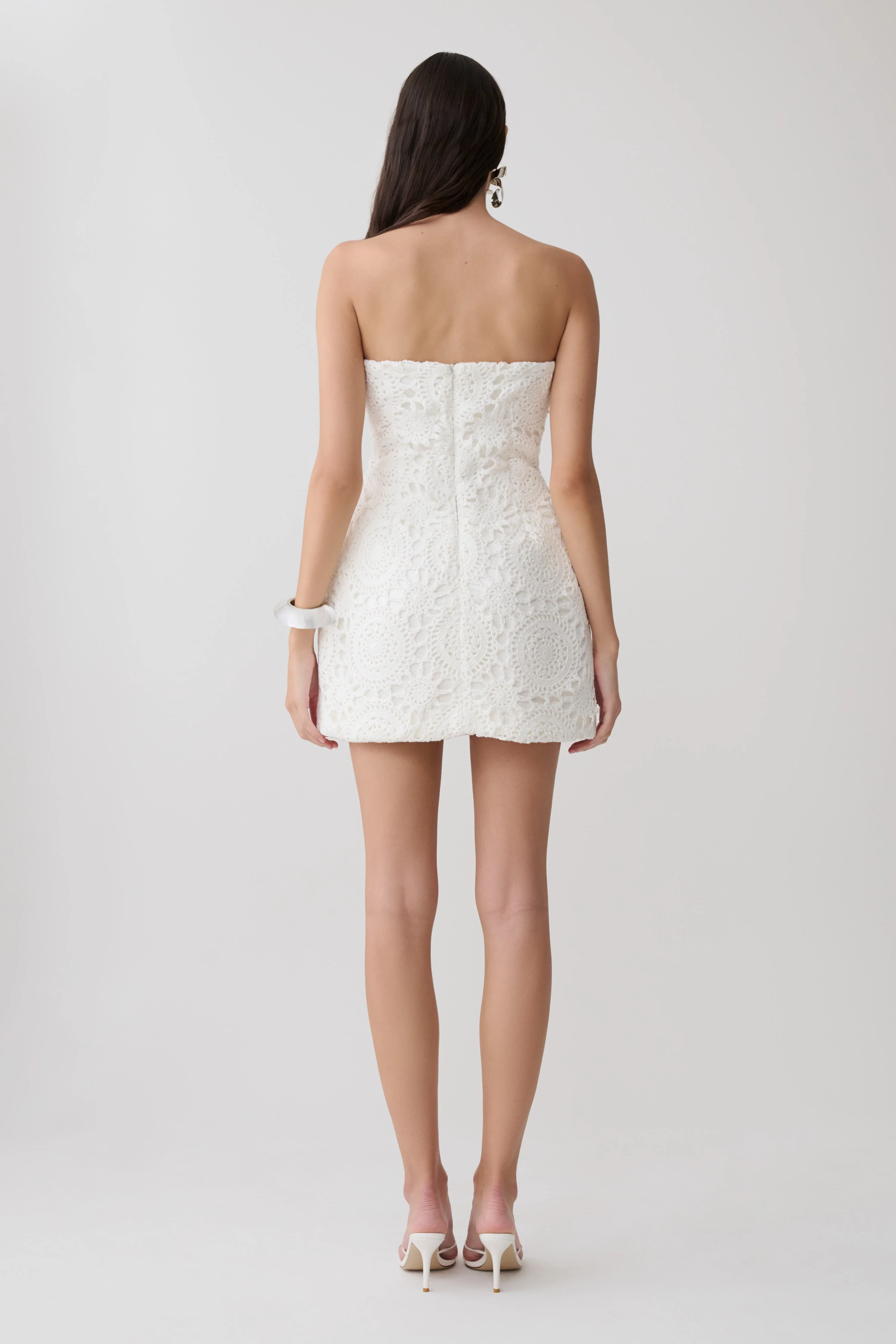 Stasia Strapless Crochet Mini Dress - White - luluinthesky