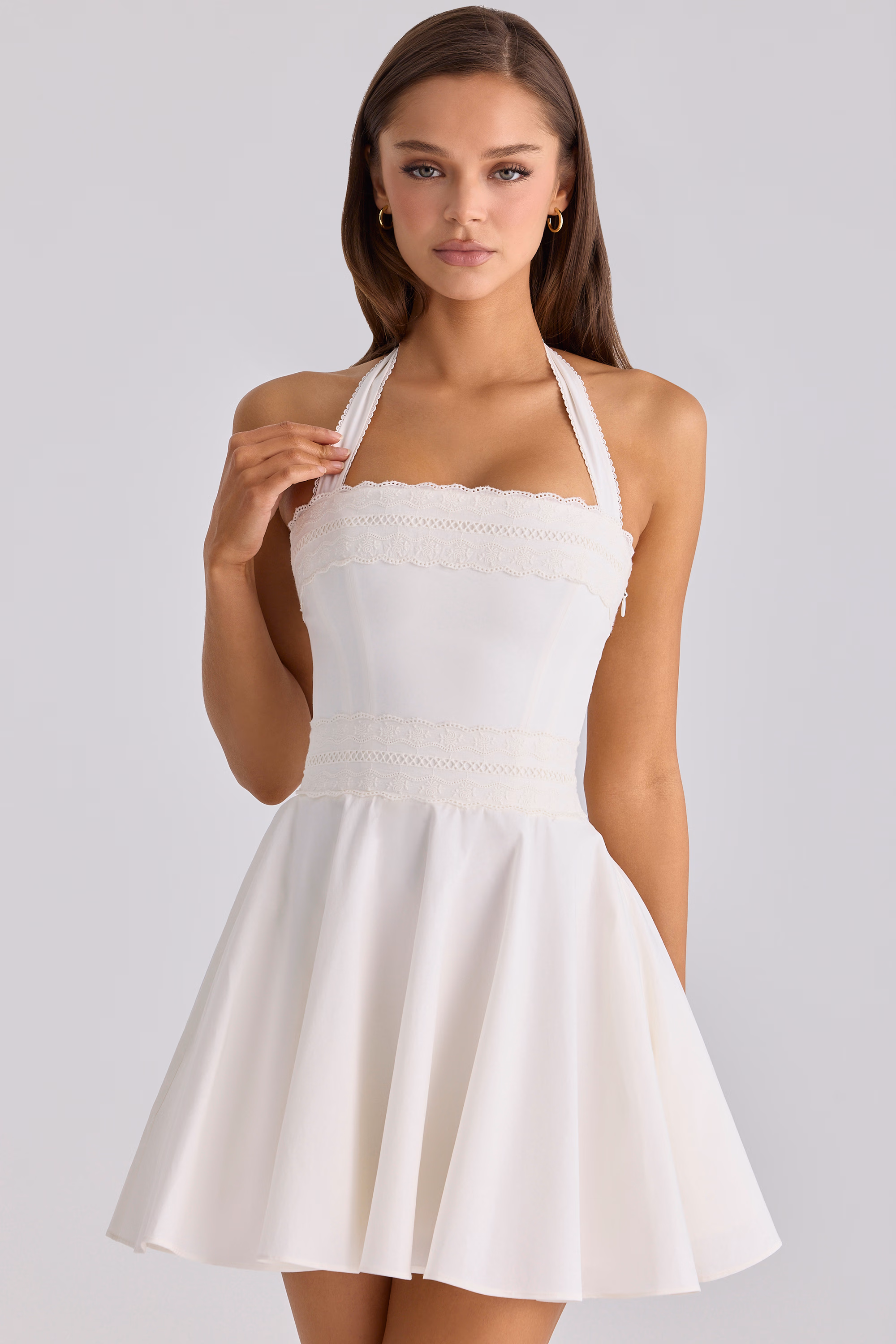 White Broderie Anglais + Colton Halter Neck Mini Dress