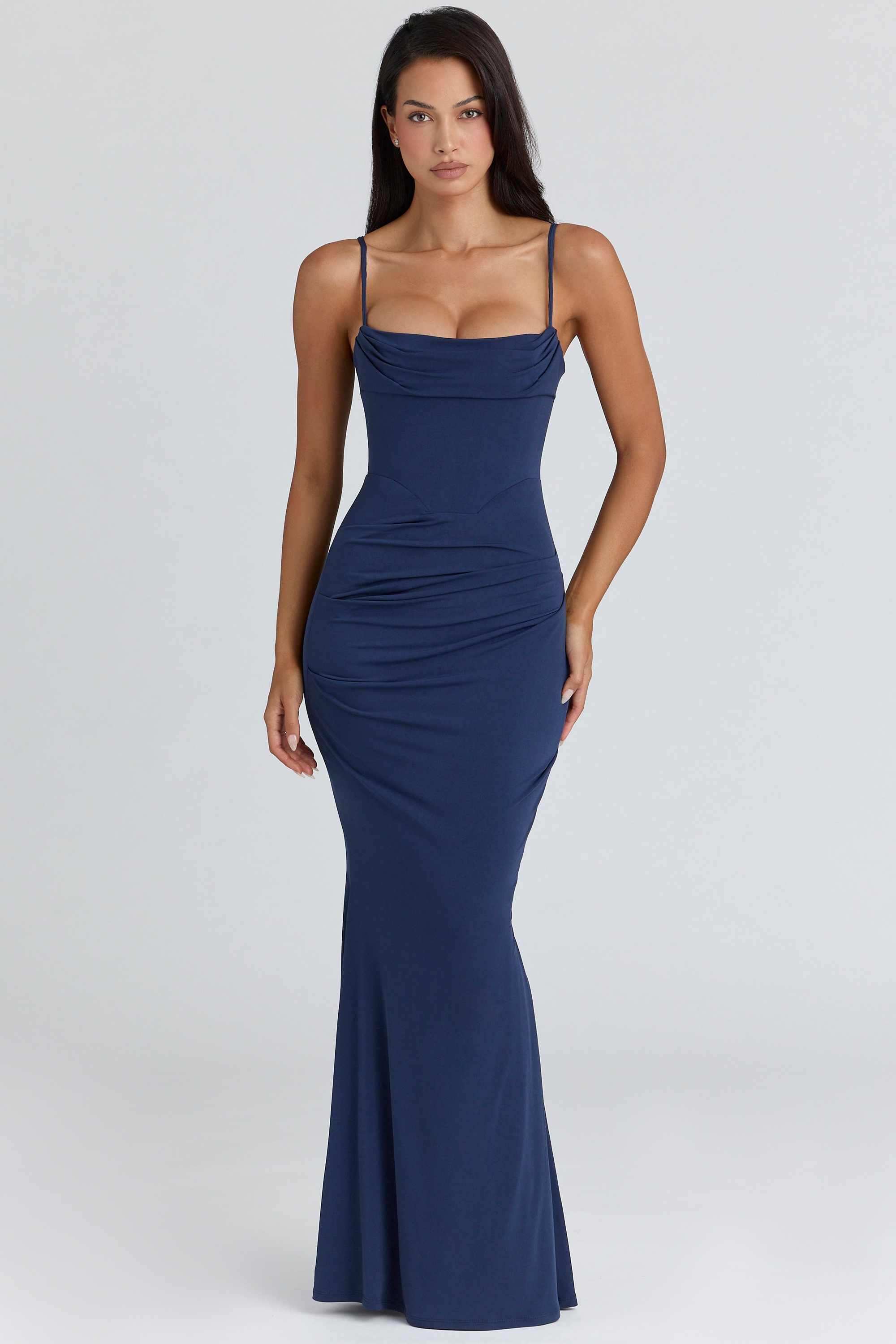 navy corset maxi dress