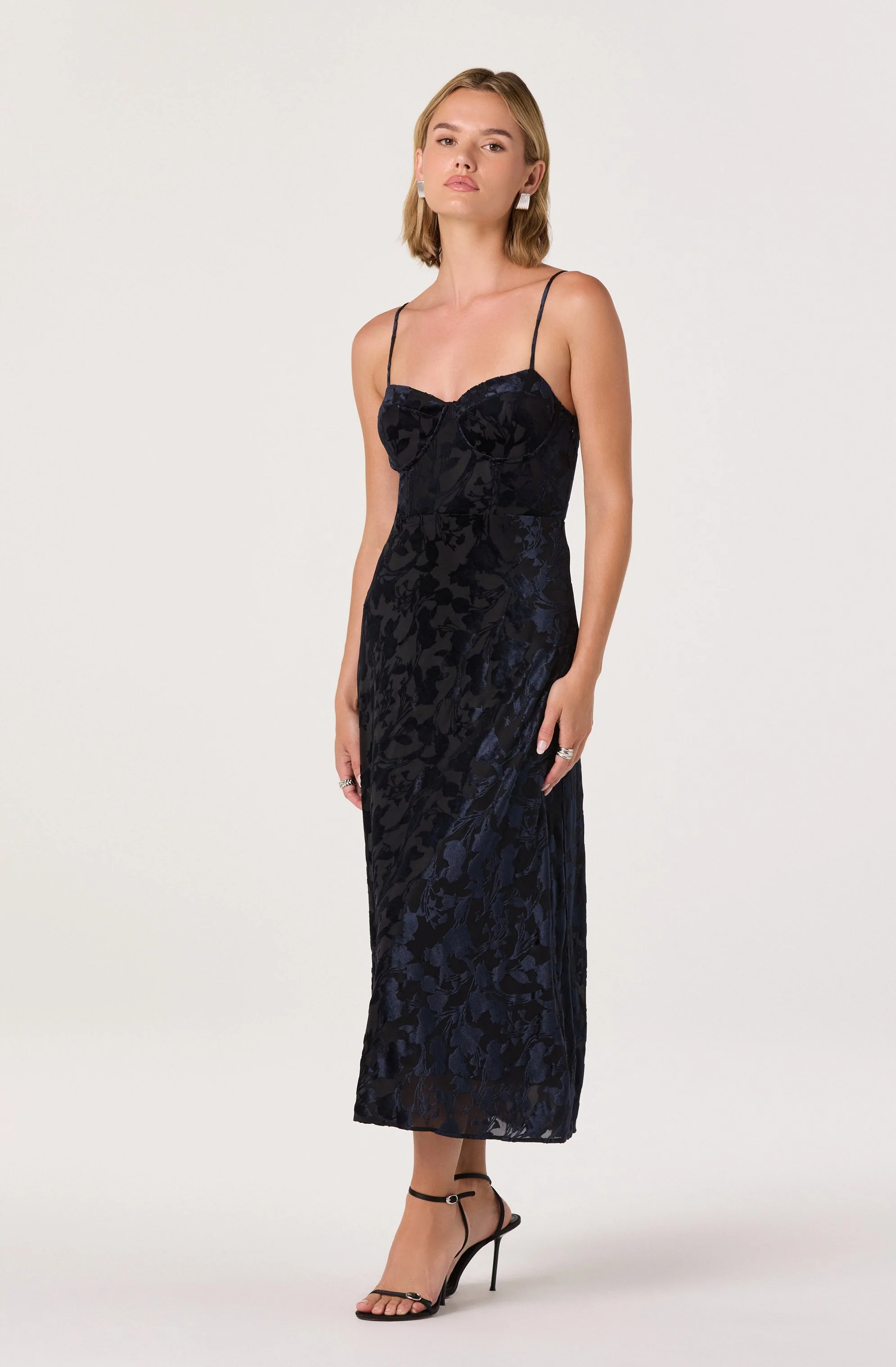 Velvet Floral Burnout Bustier Midi Dress - luluinthesky