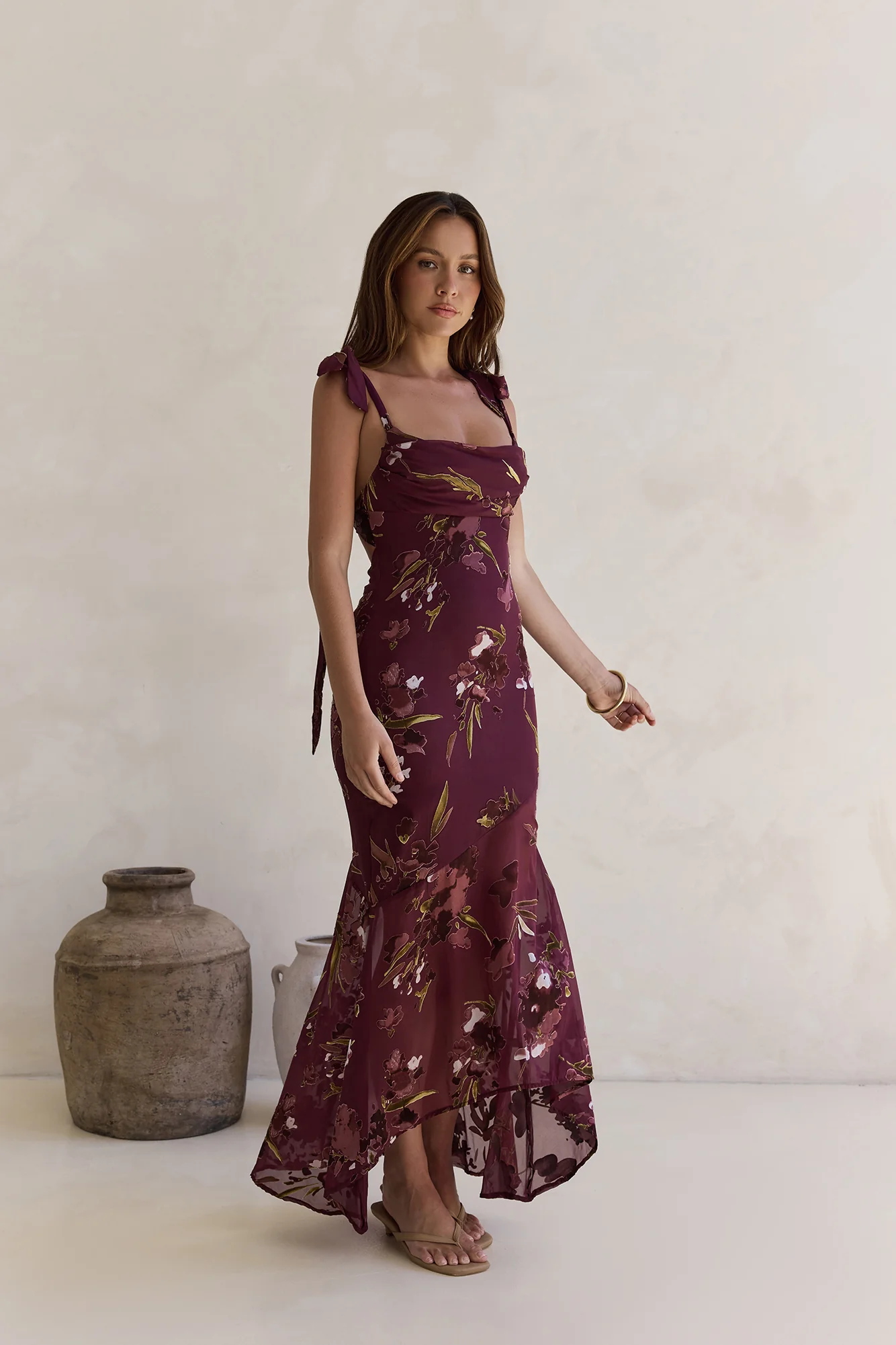 Night Garden Maxi Dress Burgundy - luluinthesky