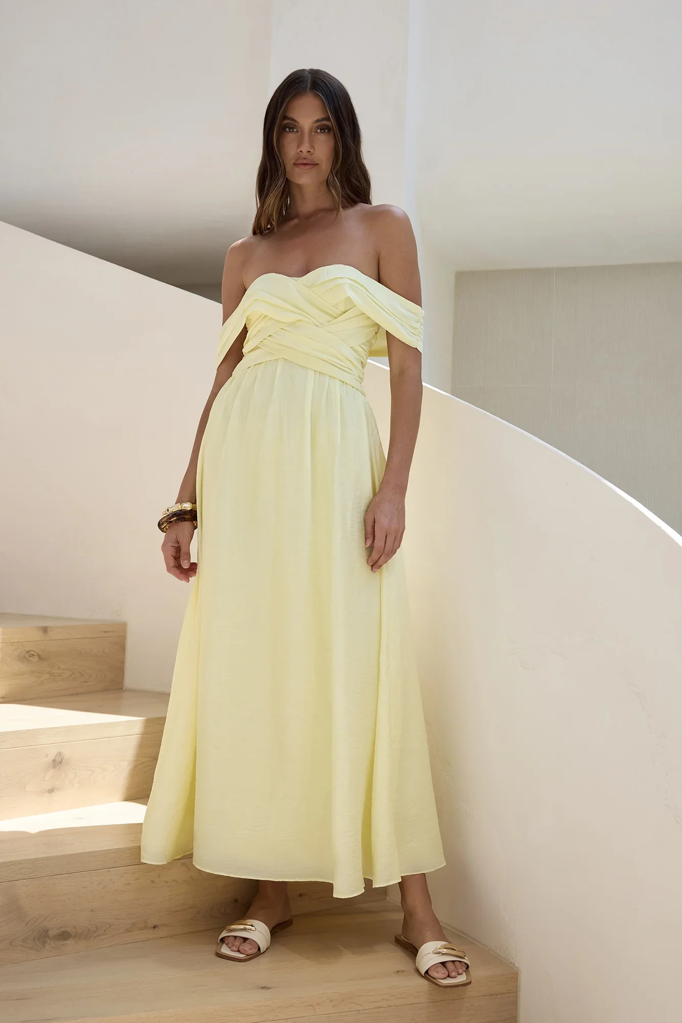 Hidden Treasures Off Shoulder Maxi Dress Yellow