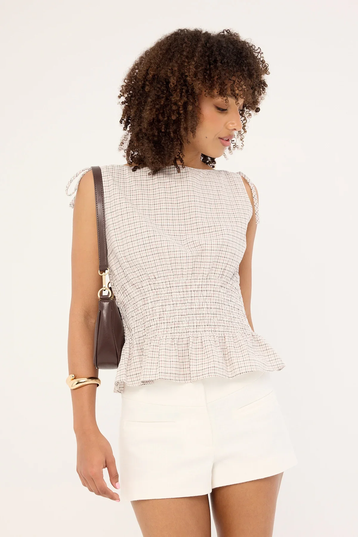 Luck & Trouble Andie Ruched Tie Top Brown