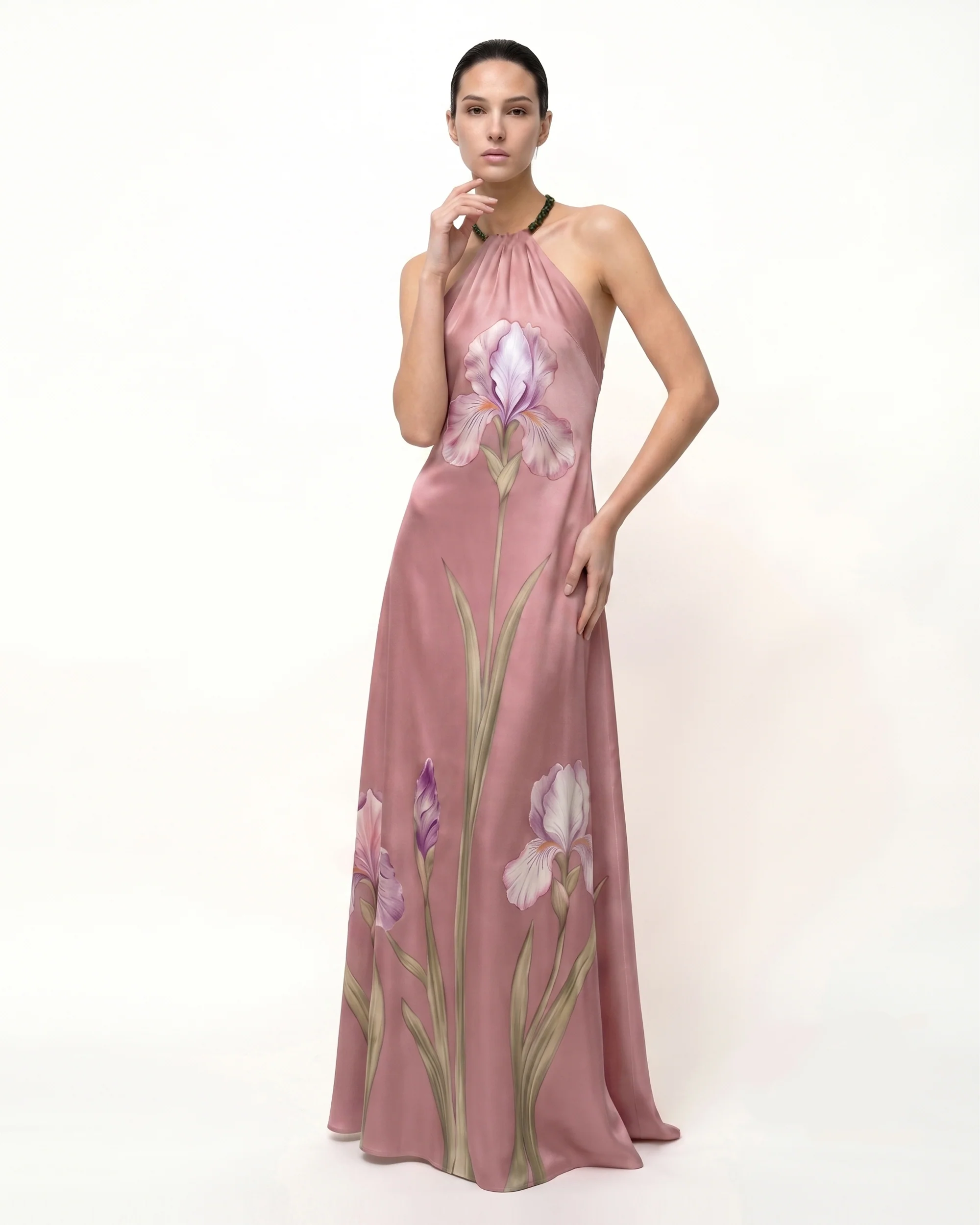 Iris Floral Print Halter Maxi Dress - Dusty Rose