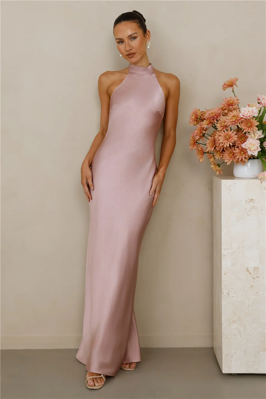 The Cleo Halter Satin Maxi Dress Dusty Pink