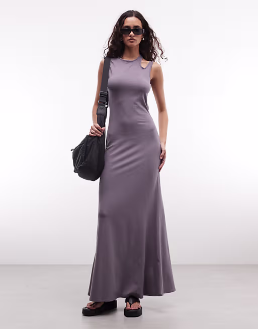 Weekday maxi dress with cut out back and shoulder detail in dusty plum