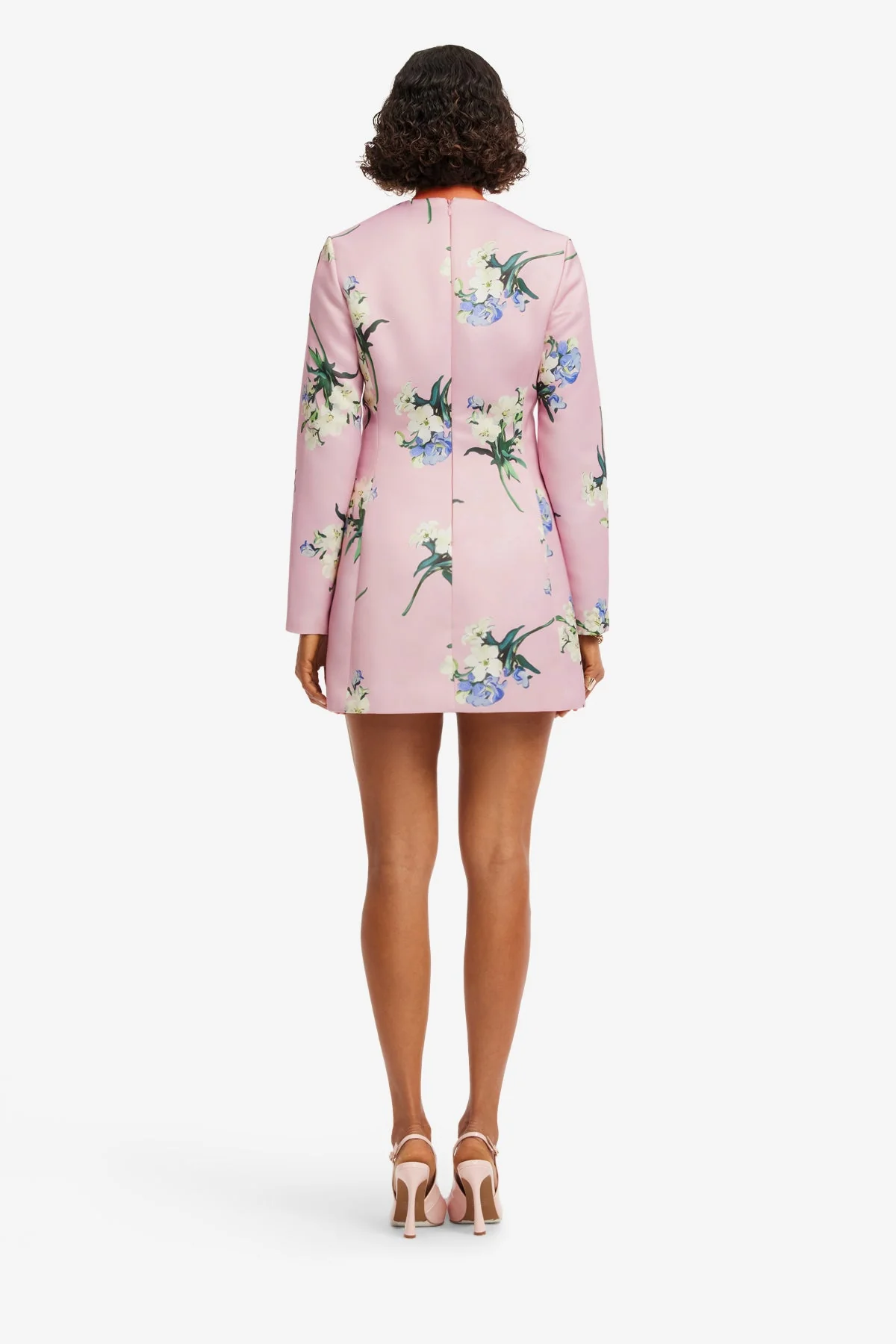 Aliza Long Sleeve Mini Dress - Bouquet Print in Pastel Pink