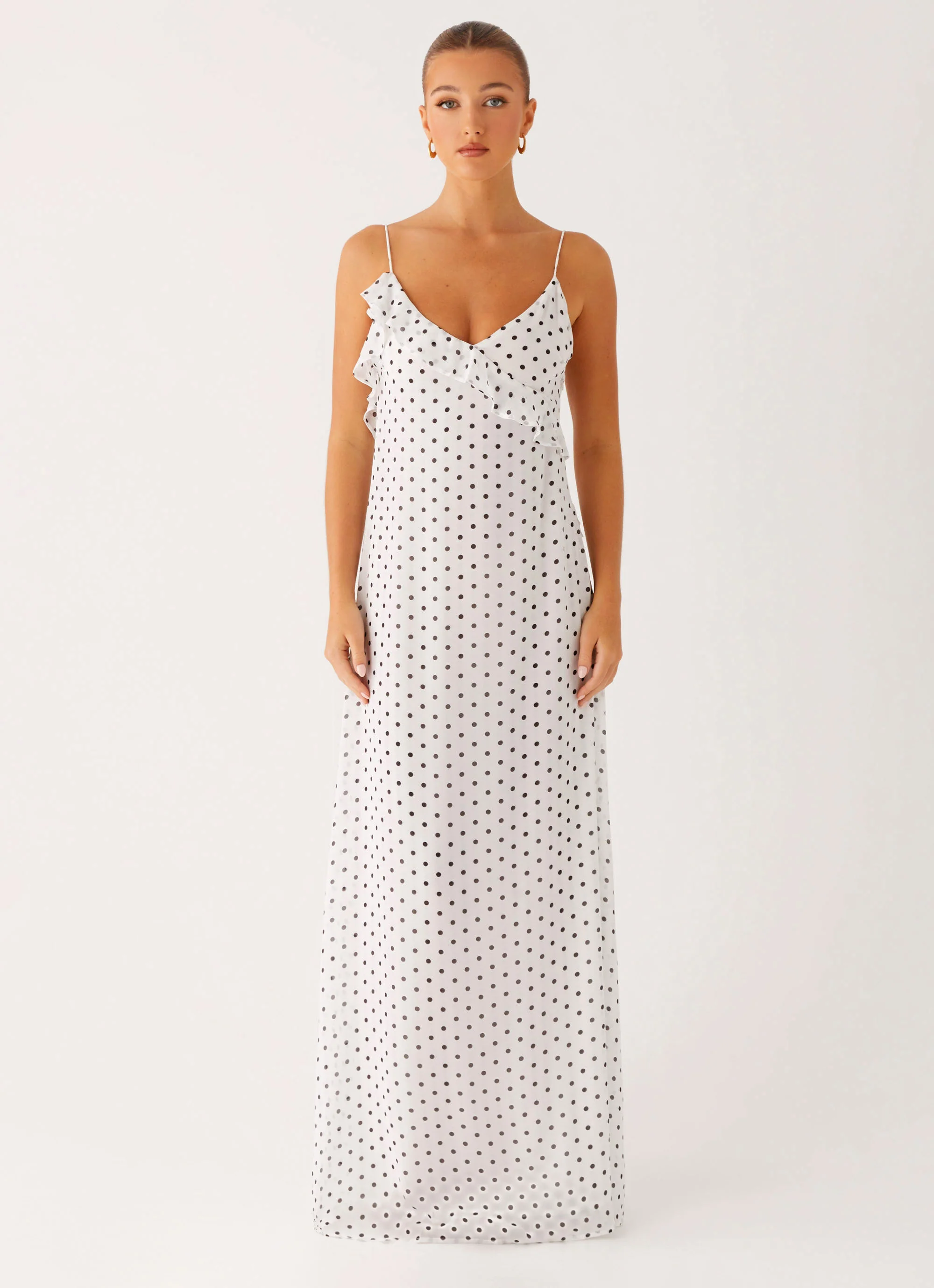 Harri Maxi Dress - White Polka Dot