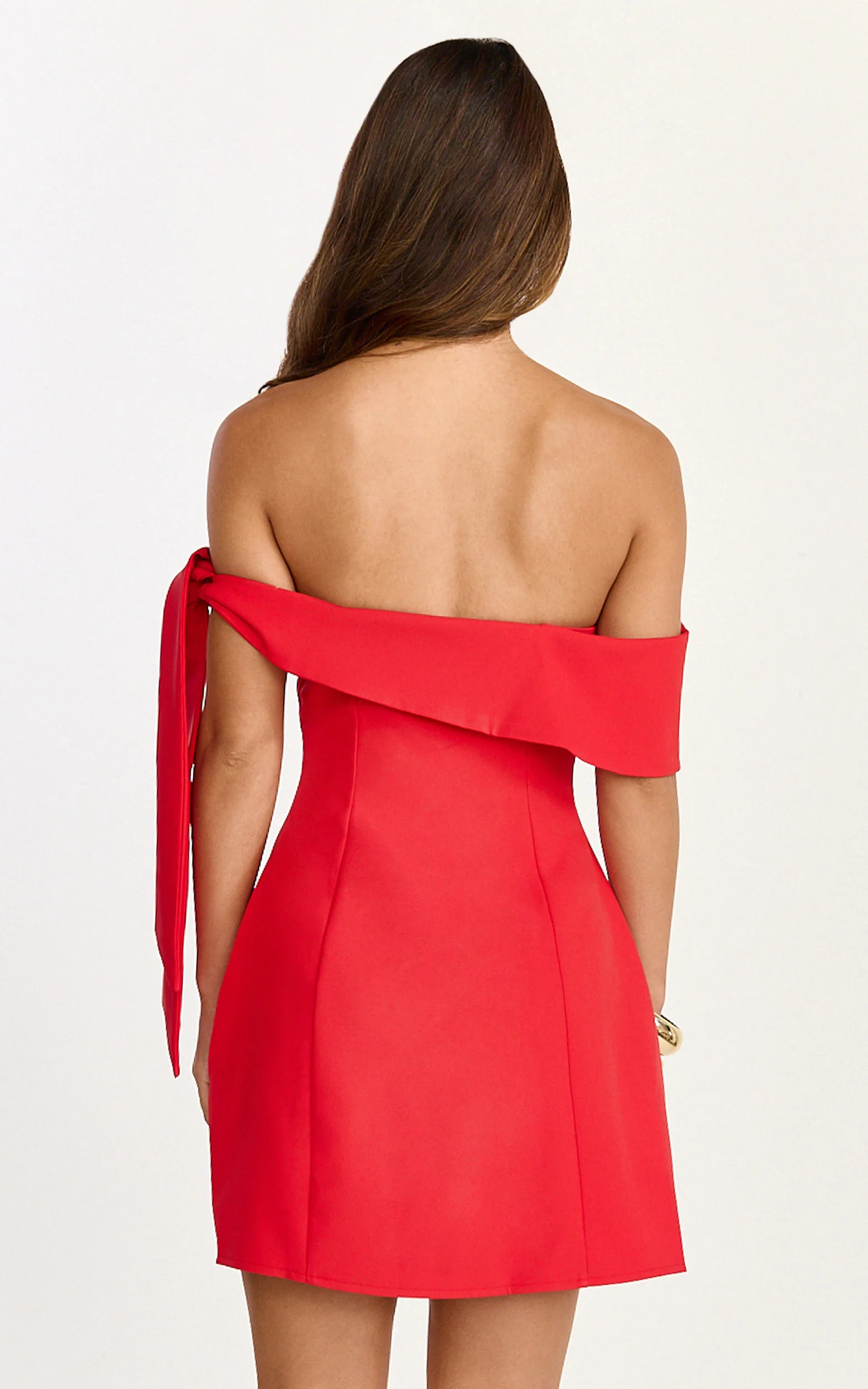 Cecilia Mini Dress - Off Shoulder Tie Detail Dress in Red