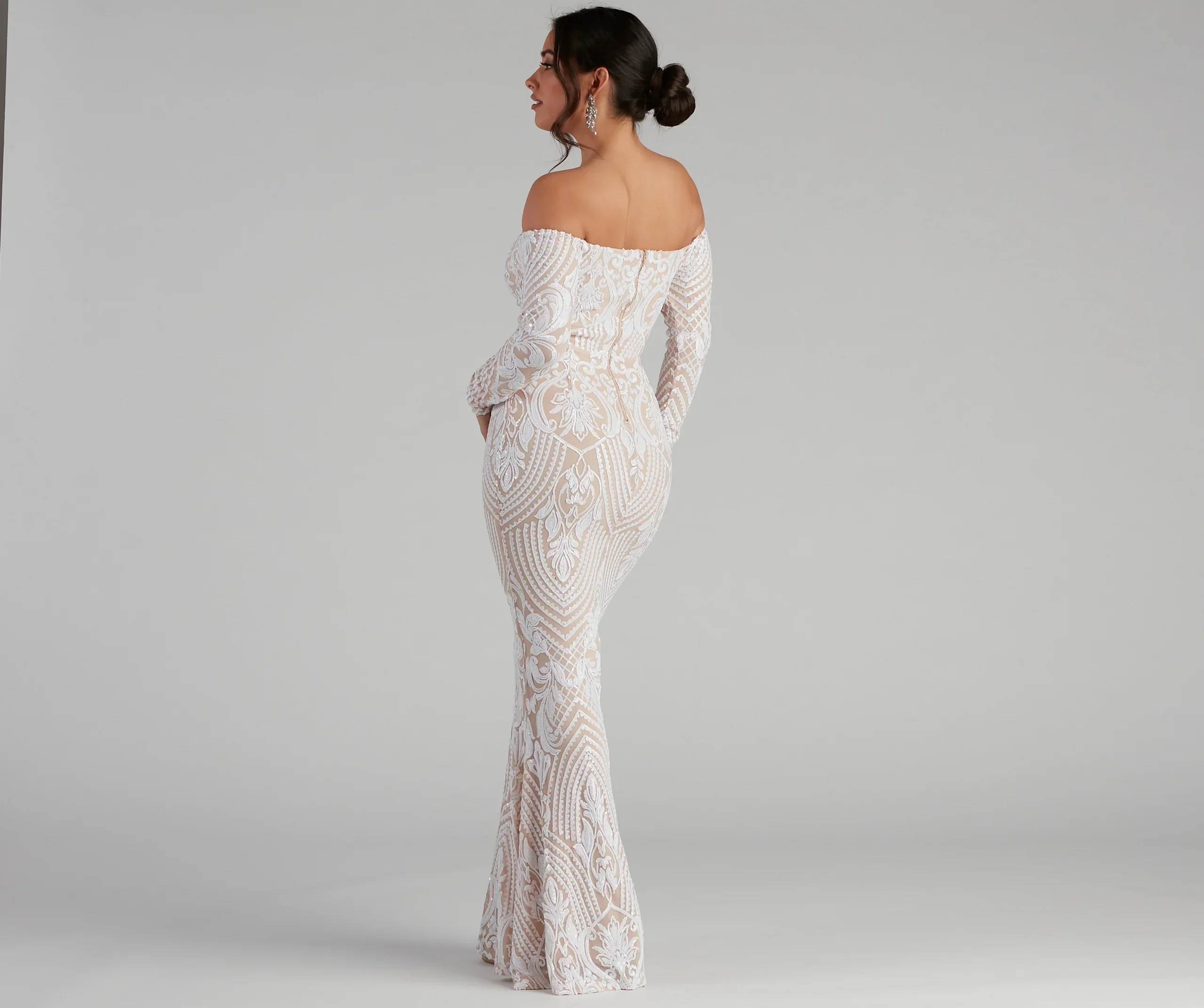 Sierra Sequin Off The Shoulder Formal Dress
