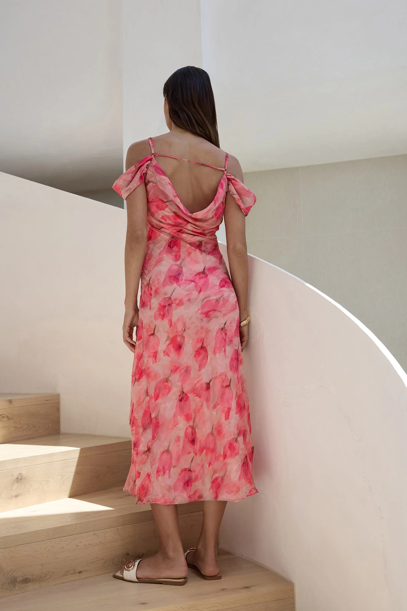 Aurora Skies Off Shoulder Maxi Dress Pink