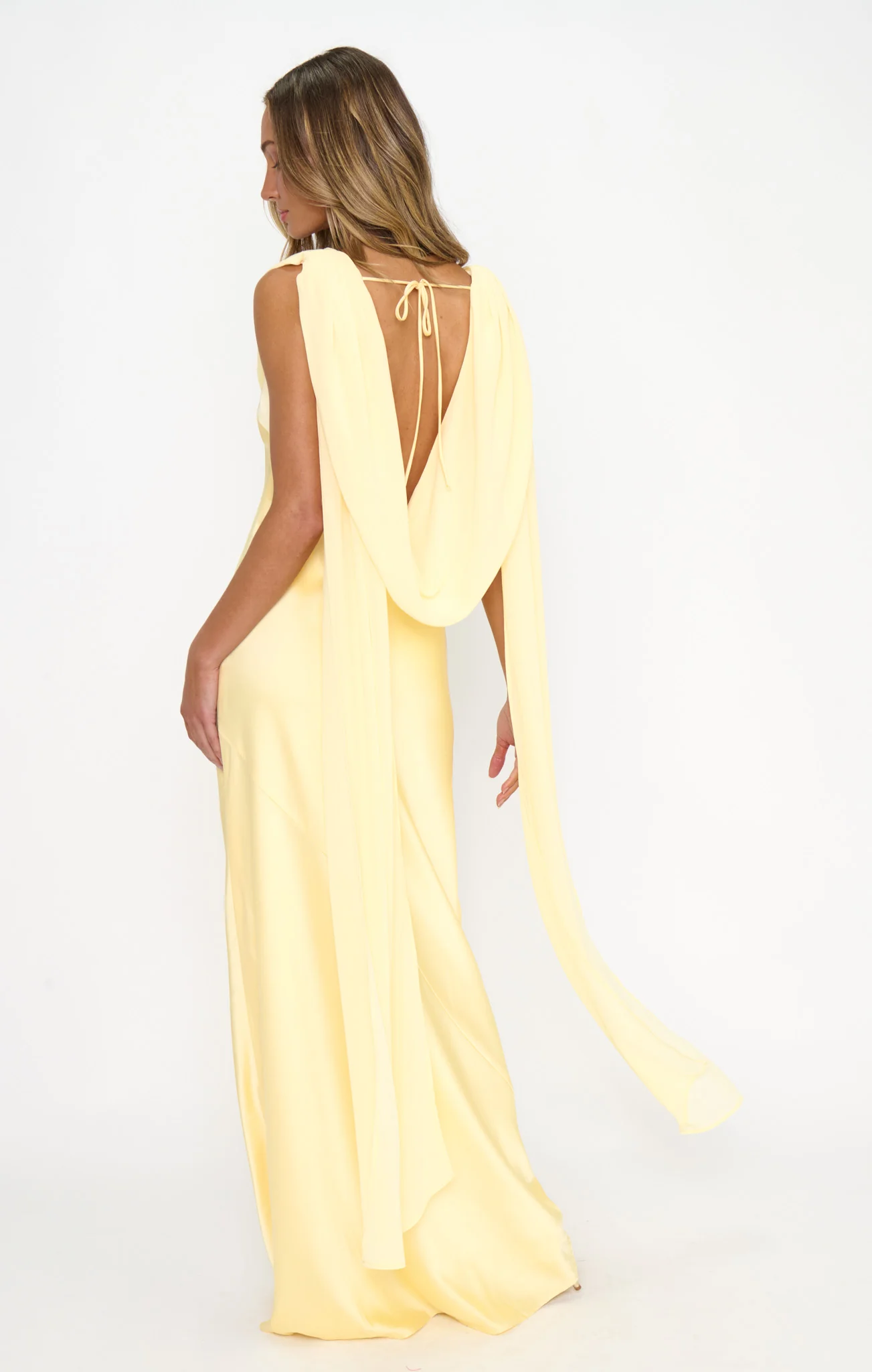 Maya Maxi Dress ~ Pale Yellow Luxe Satin
