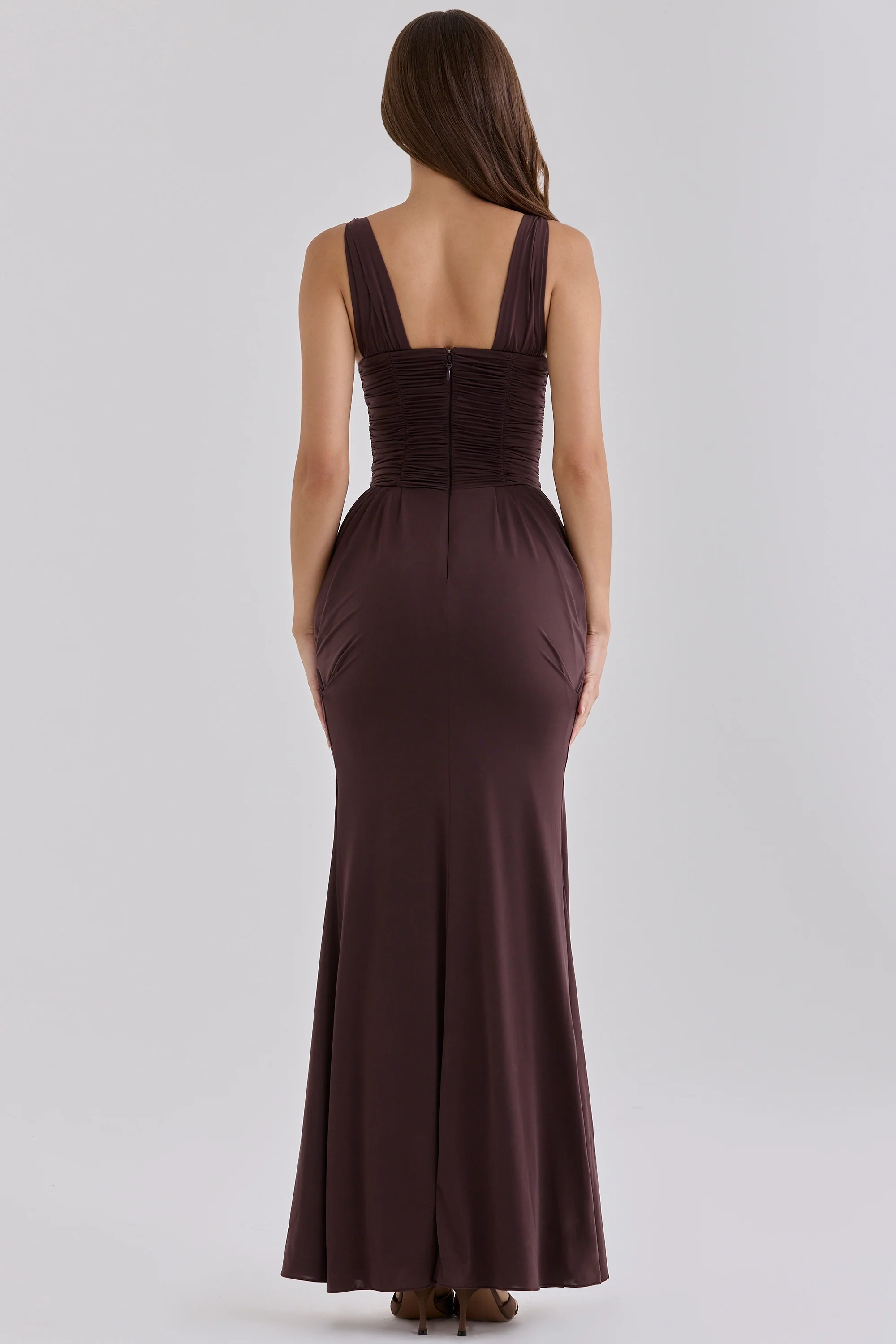 Black Cherry Gathered Plunge Maxi Dress
