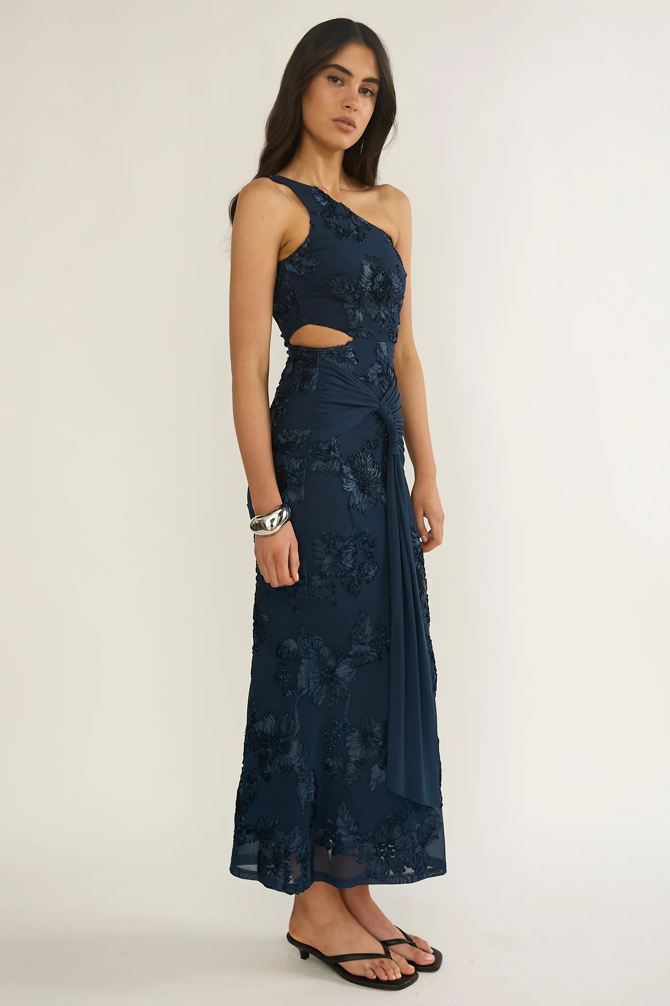 Luli One-Shoulder Cut-Out Maxi Dress Textured Navy