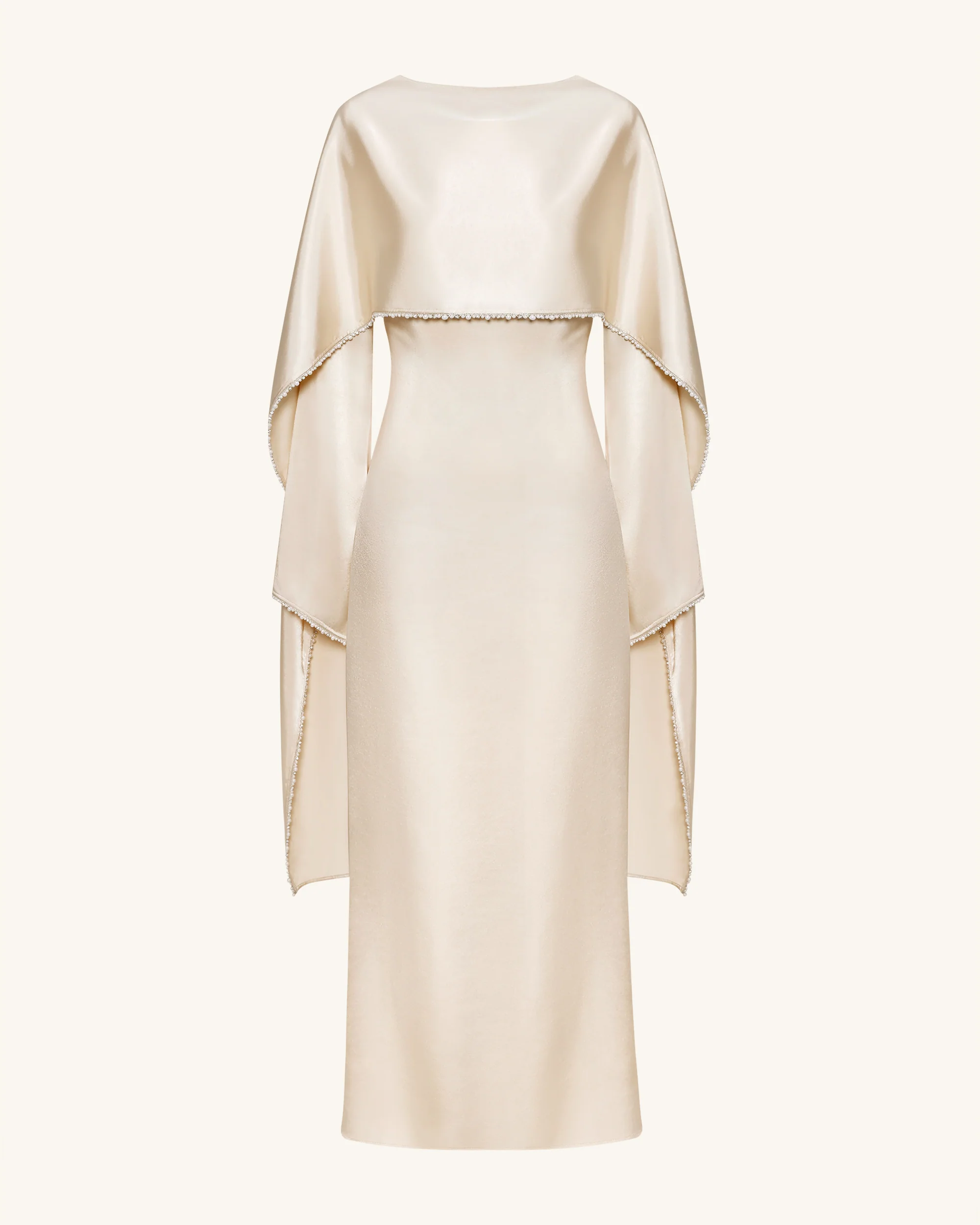 198Pearl-Trimmed Cape Sleeve Boat Neck Maxi Gown-Cream - FASHION NOB