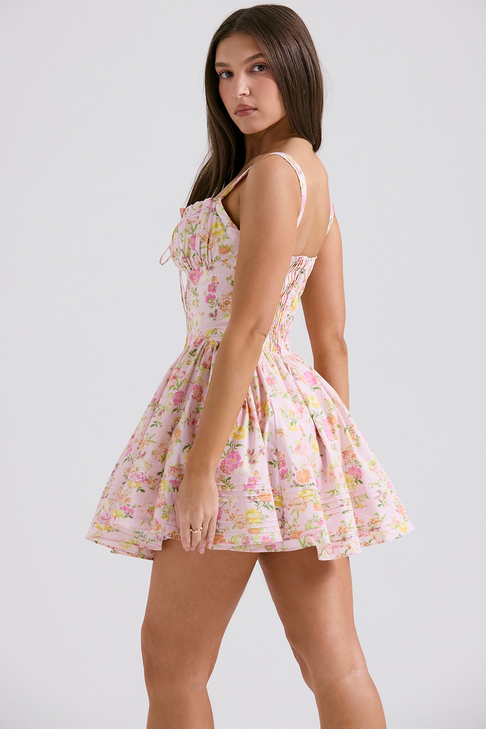 Pink Meadow Print Cotton Mini Dress