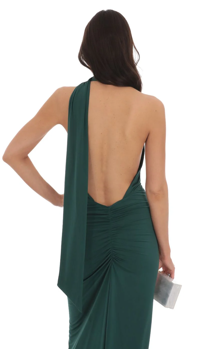 Wrap Scarf Strap Maxi Dress in Green - luluinthesky
