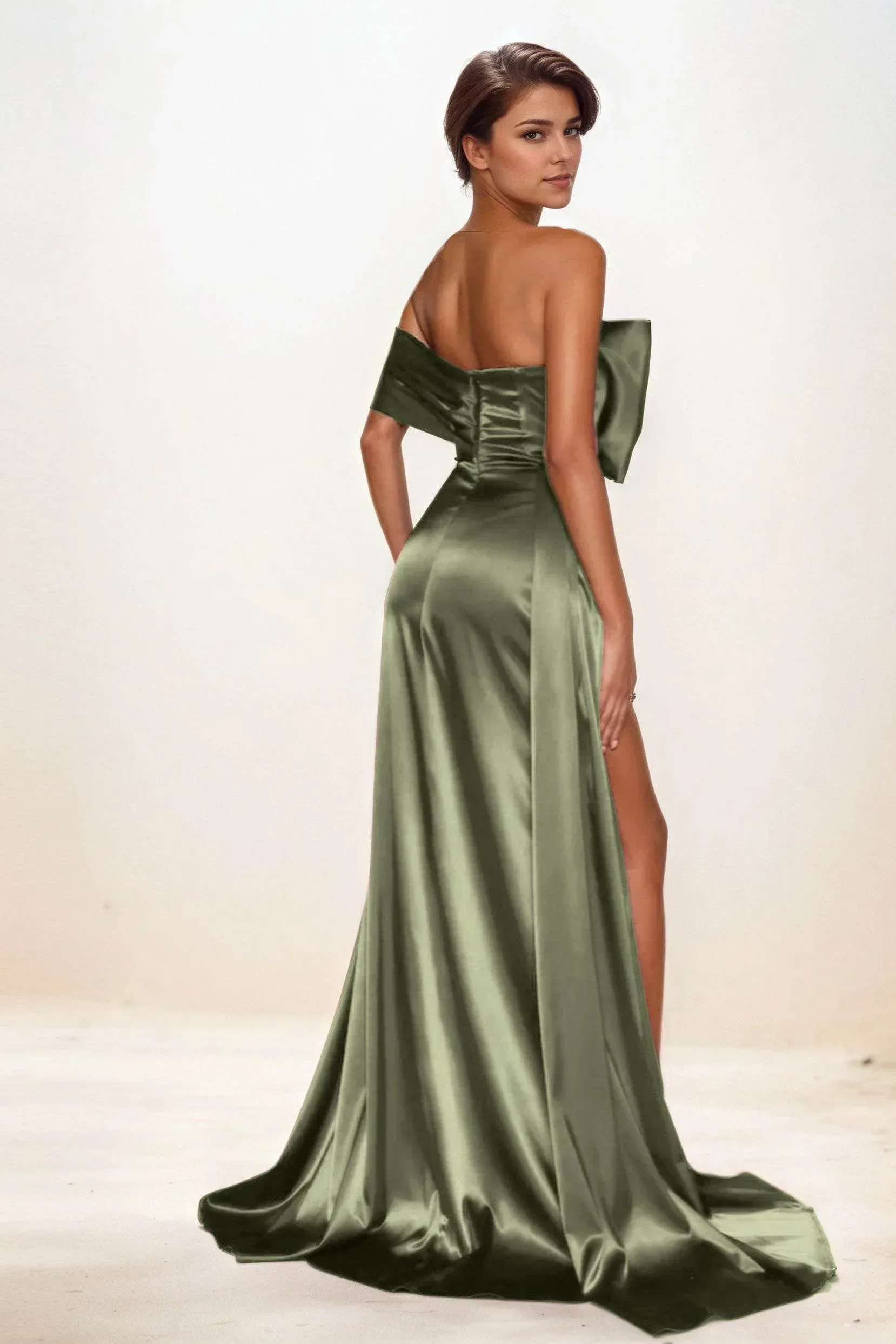 Trumpet-Mermaid Sweep-Brush Train Luxe Satin Wedding Guest Dress CG0293