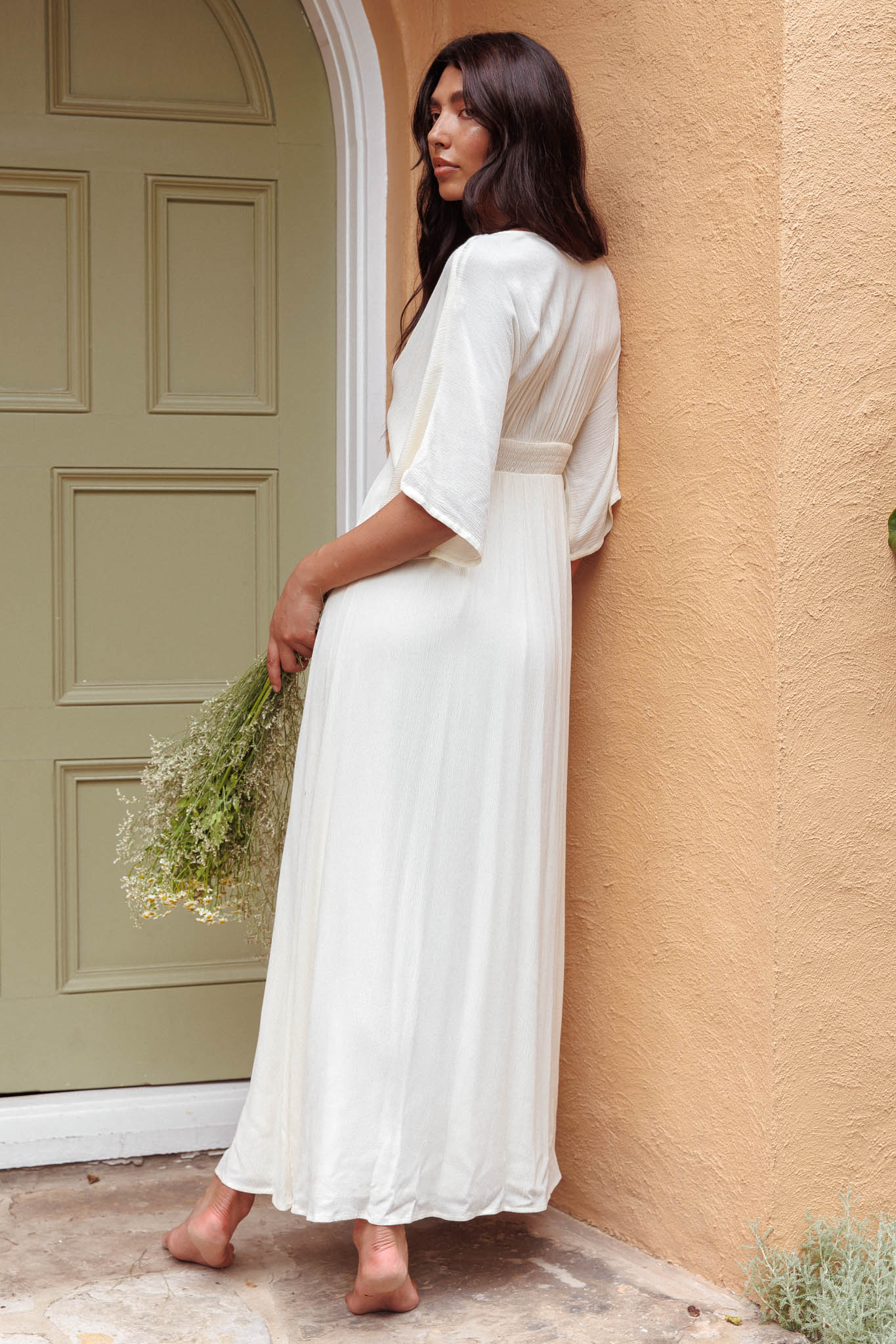 Paradise Found V-Neck Button Maxi Dress Natural - luluinthesky