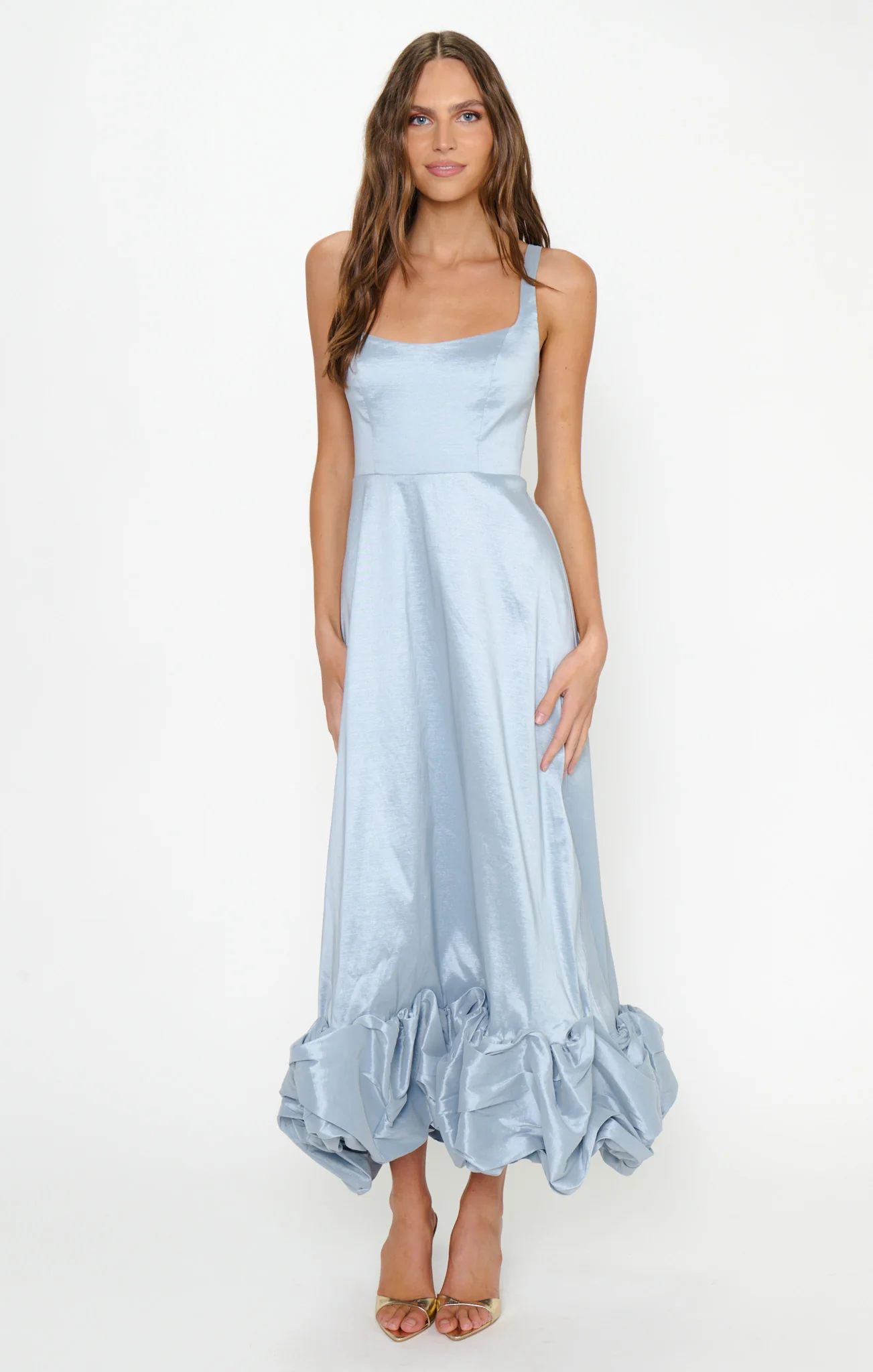Rebecca Midi Dress ~ Steel Blue Taffeta