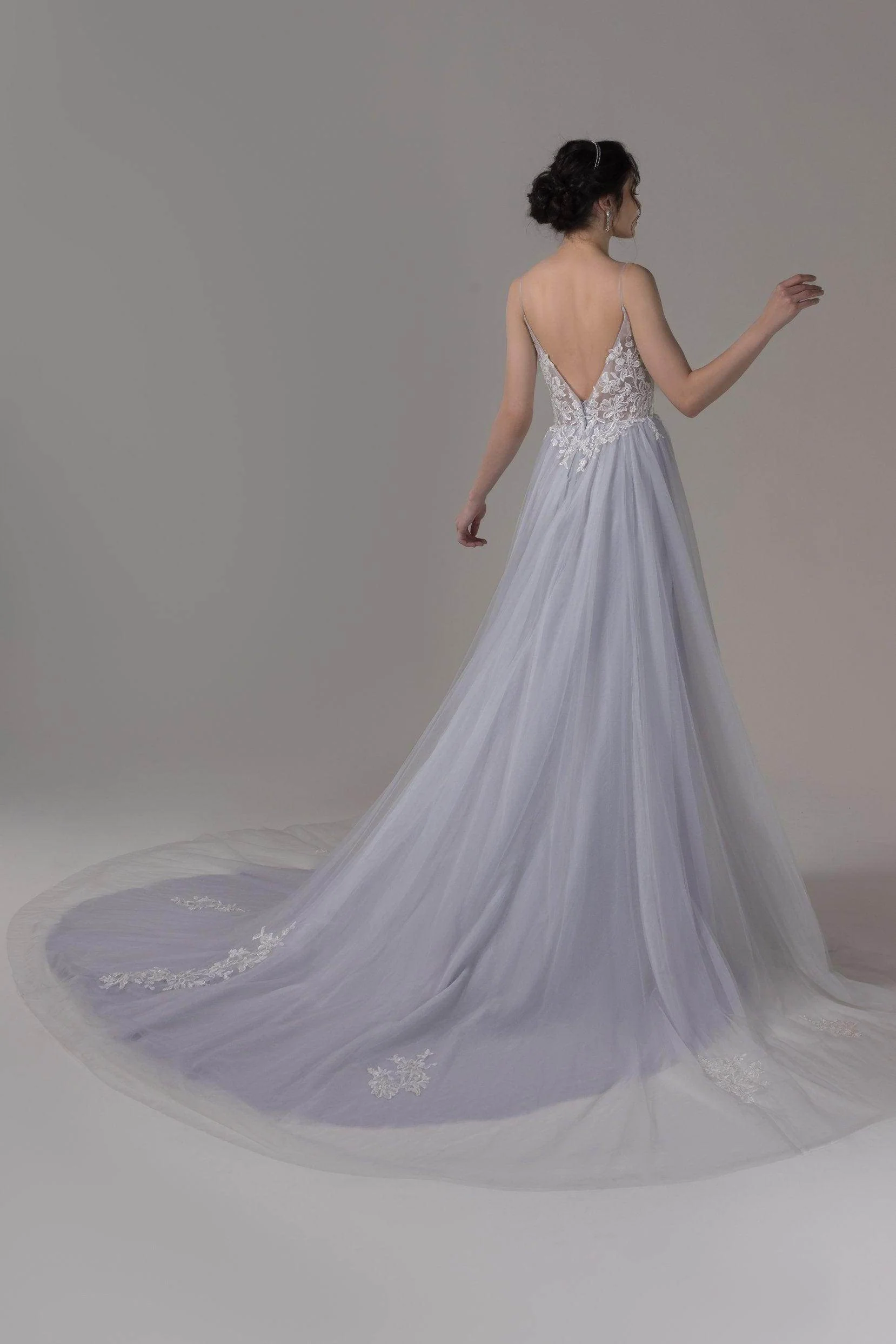 A-Line Chapel Train Lace Tulle Wedding Dress CW2807