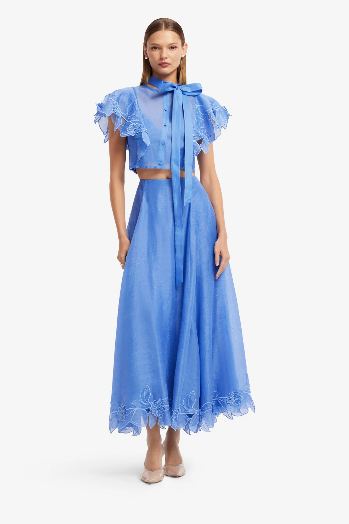 Leila Appliqué Midi Skirt - Azure