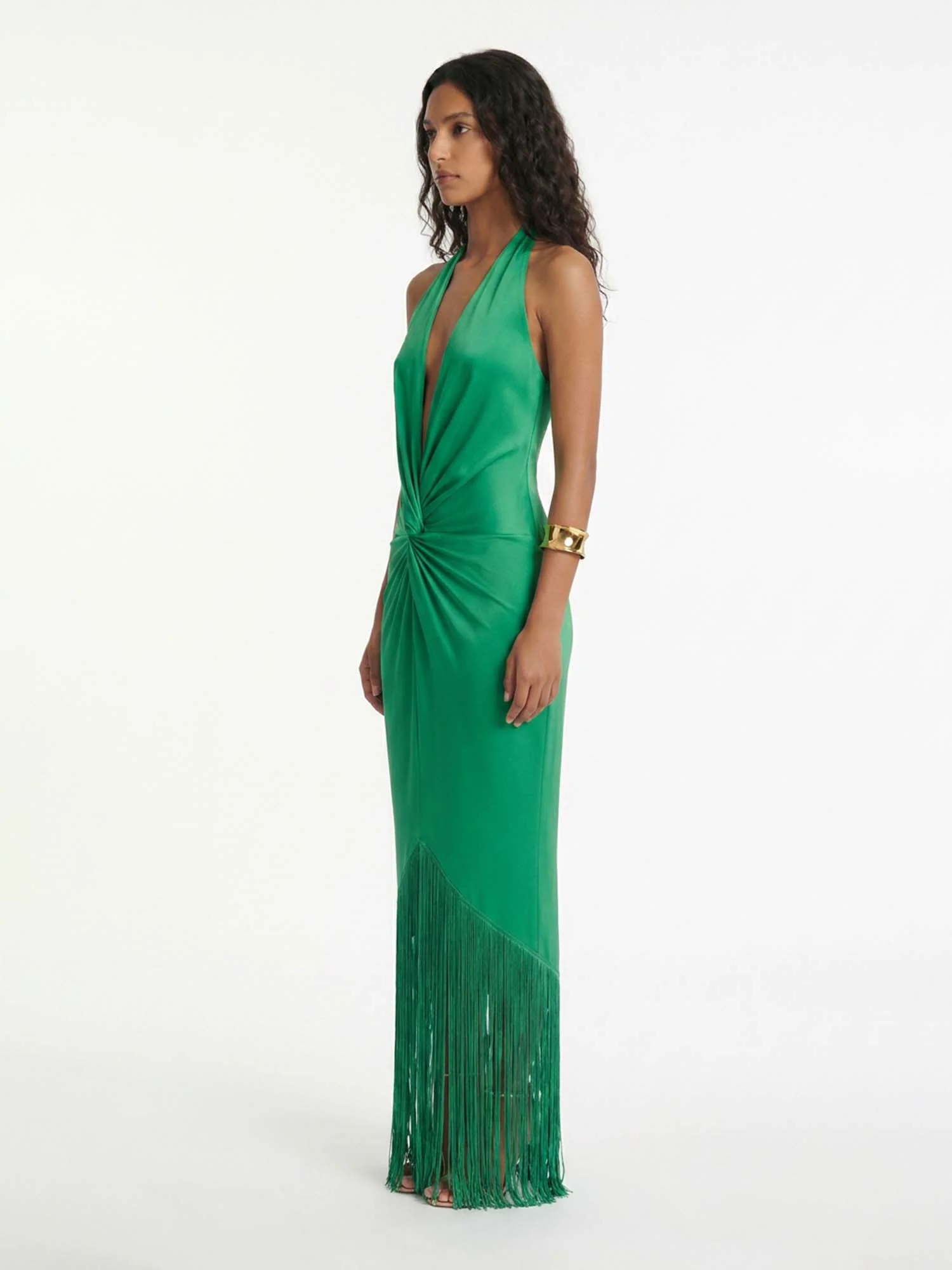 Green Twist Fringe Maxi Dress
