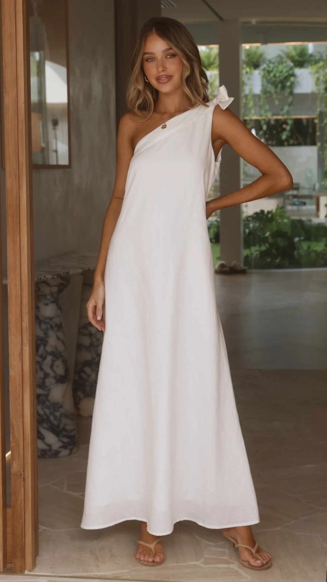 Winnie One Shoulder Maxi Dress - White