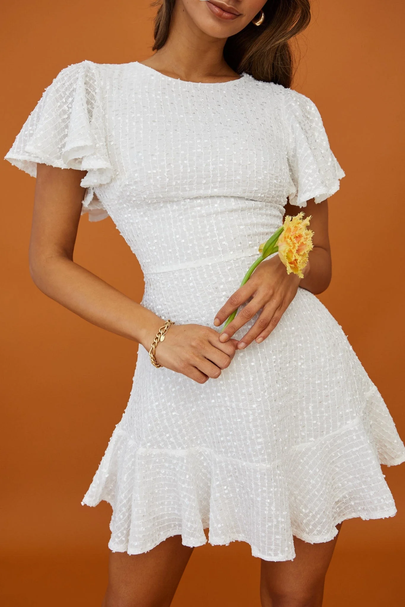 Isabelle Angel Sleeve Empire Dress White - luluinthesky