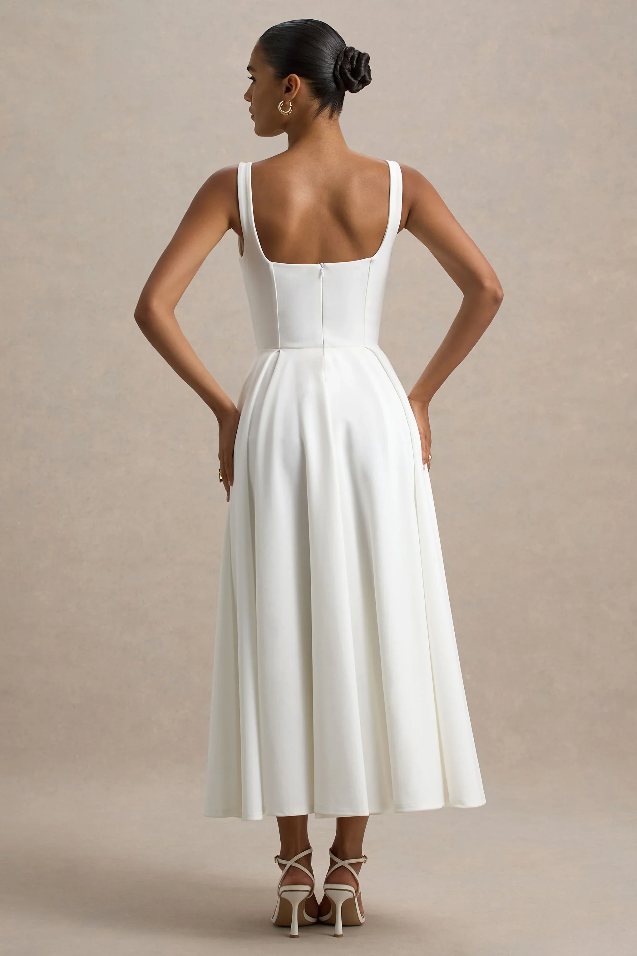 Parina | White Strappy Volume-Hem Midi Dress