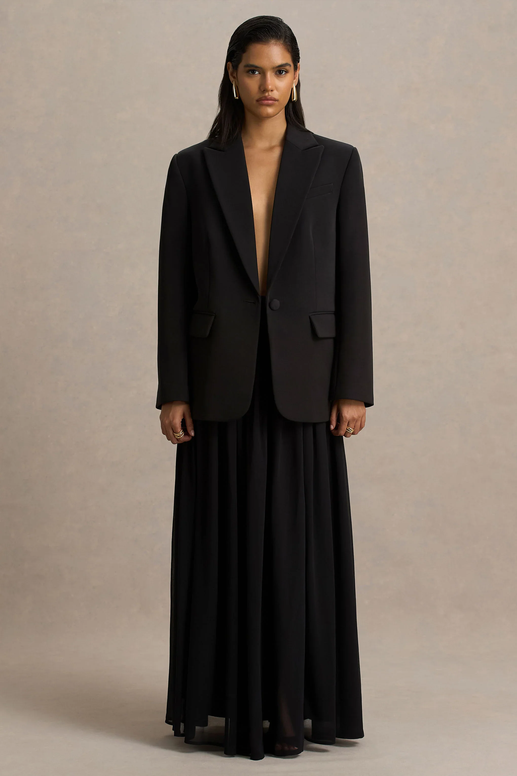 Spencer | Black Chiffon Pleated Maxi Skirt