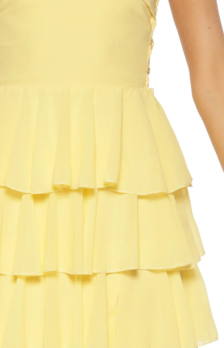 Kim Yellow Strapless Ruffle Maxi Dress