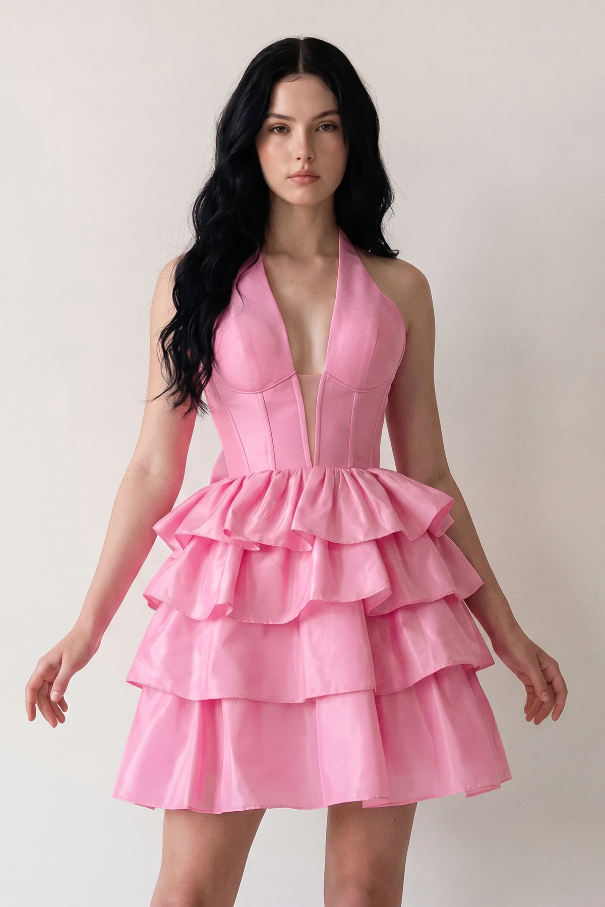 Yellow - Halter A Line Ruffles Satin Homecoming Dress With Bow