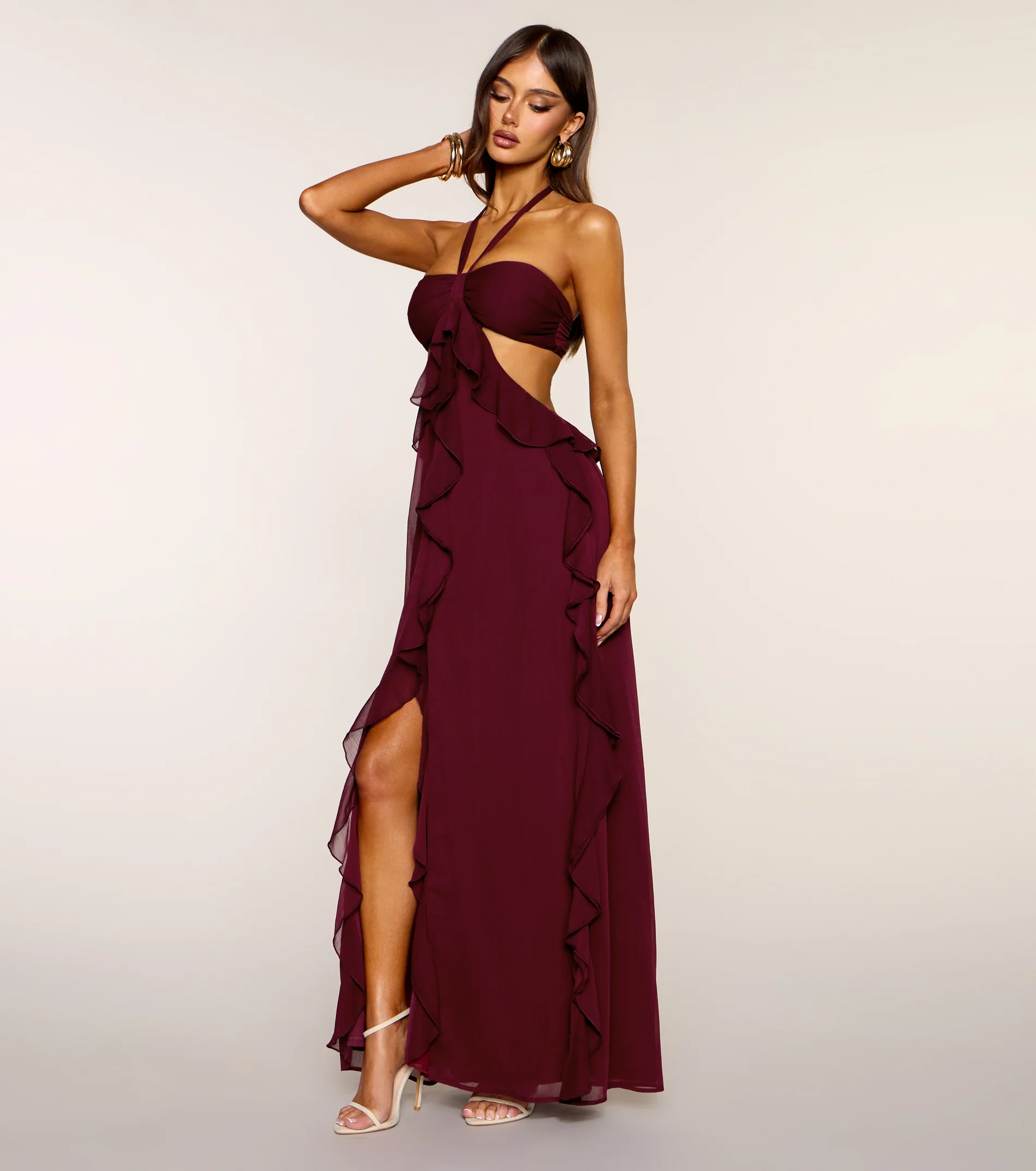 Ruffle and Ready Chiffon Halter Maxi Dress - FASHION NOB