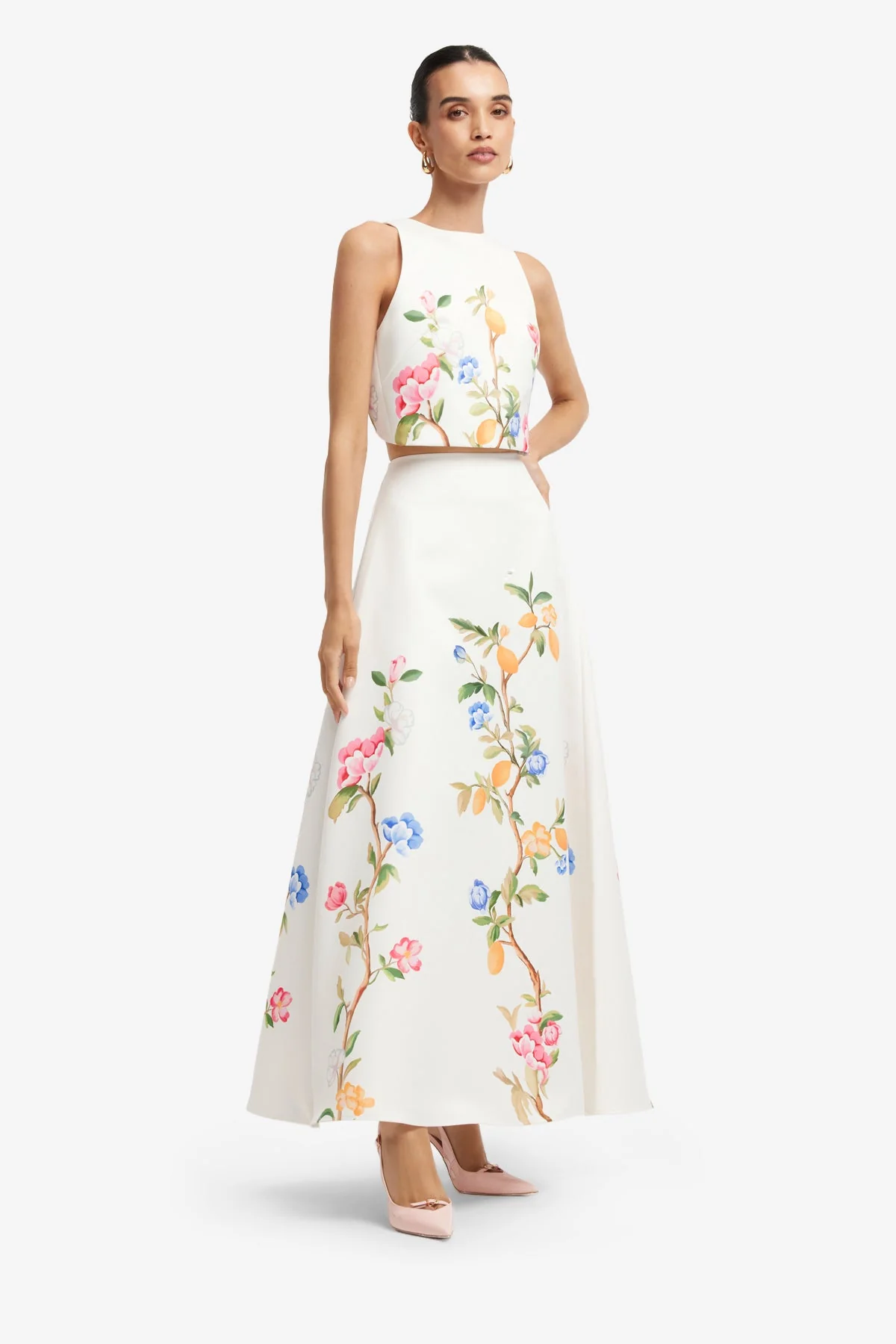 Ella Bow Backless Top - Lemon Vine Print in Snow