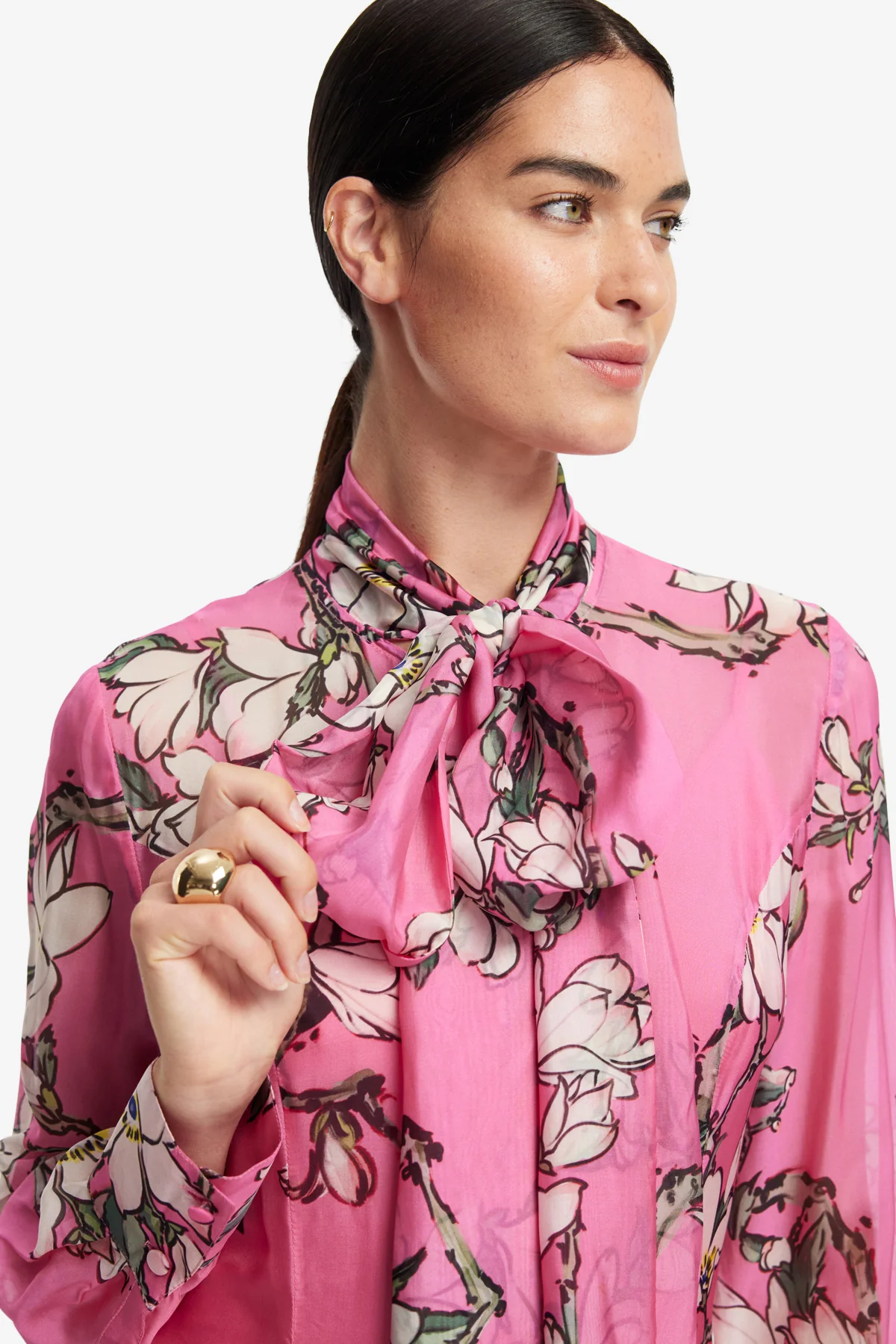 Lilith Tie Neck Maxi Dress - Pink Magnolia Print
