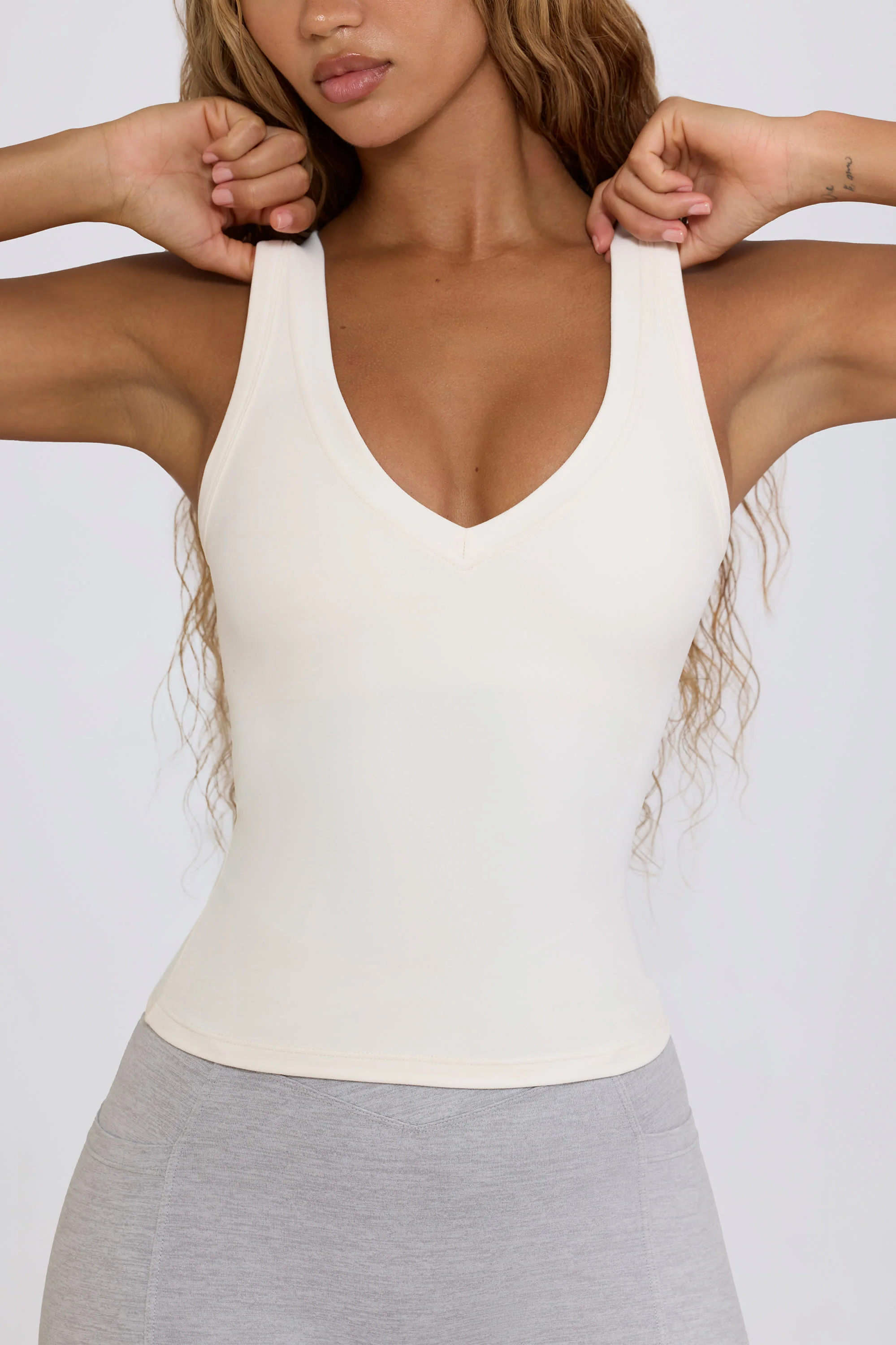 Soft Active V-Neck Tank Top in White