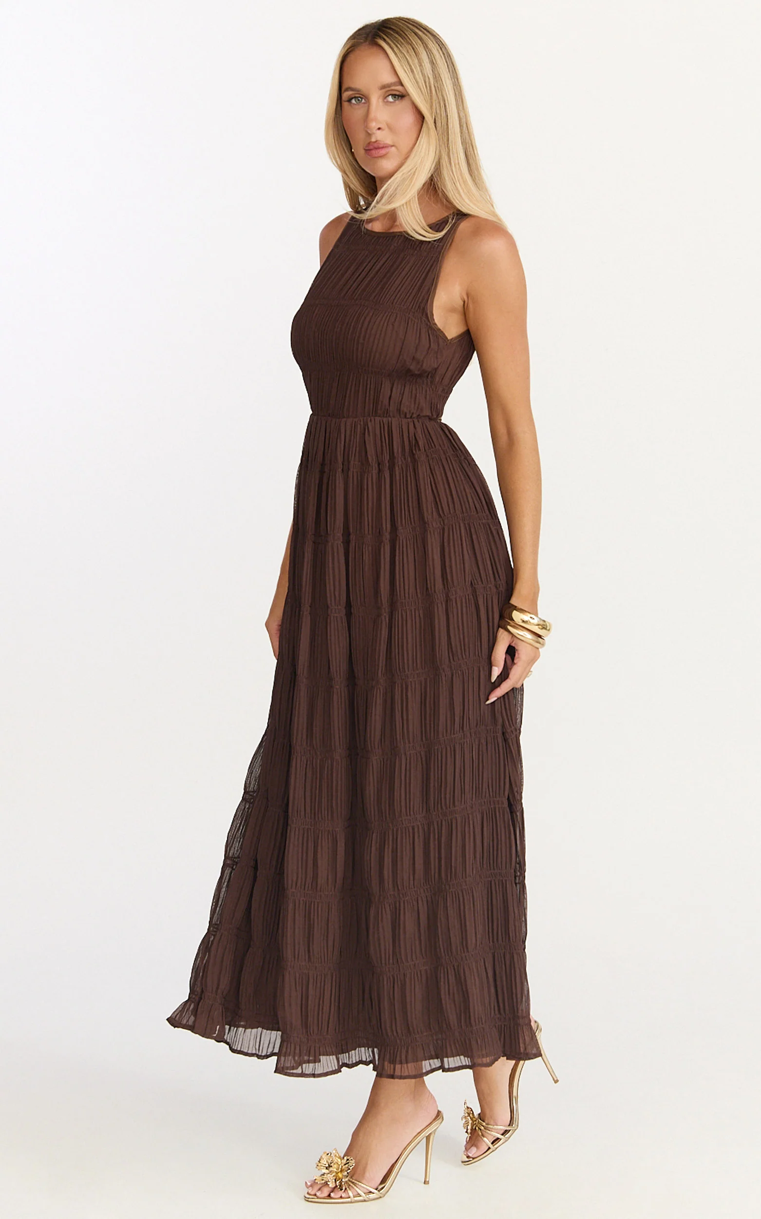 Paloma Maxi Dress - Ruched Shift Dress in Chocolate