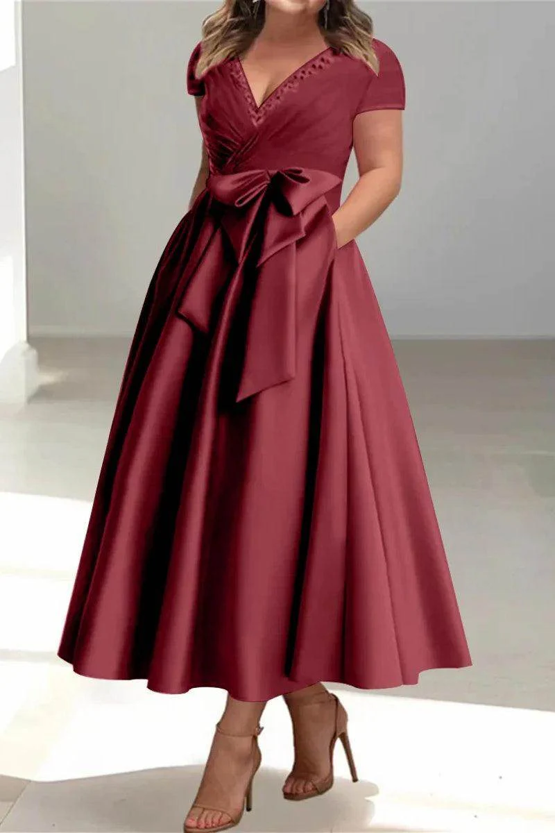 A Line V-Neck Mother of the Bride Dresses with Pockets CM0350
