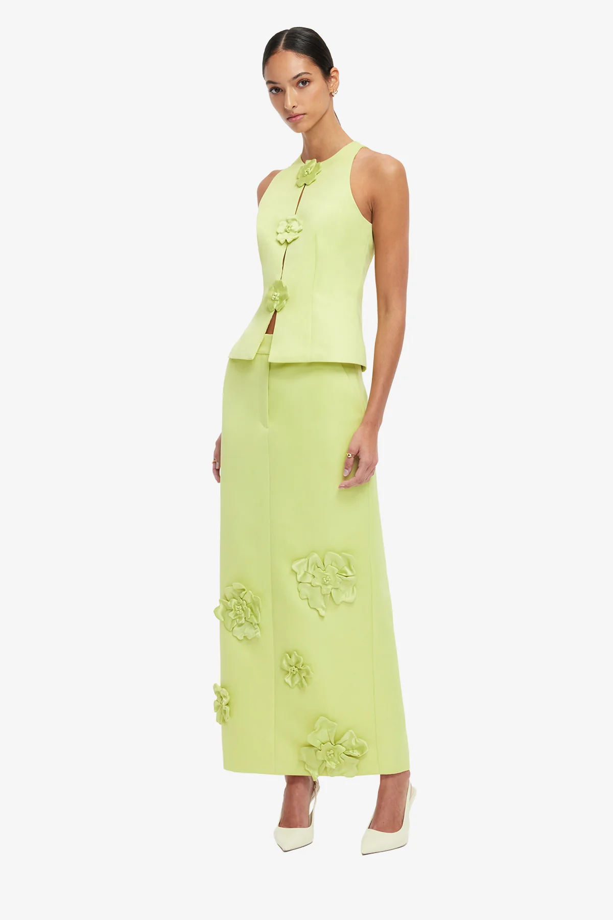 Olivia Petal Maxi Skirt - Chartreuse