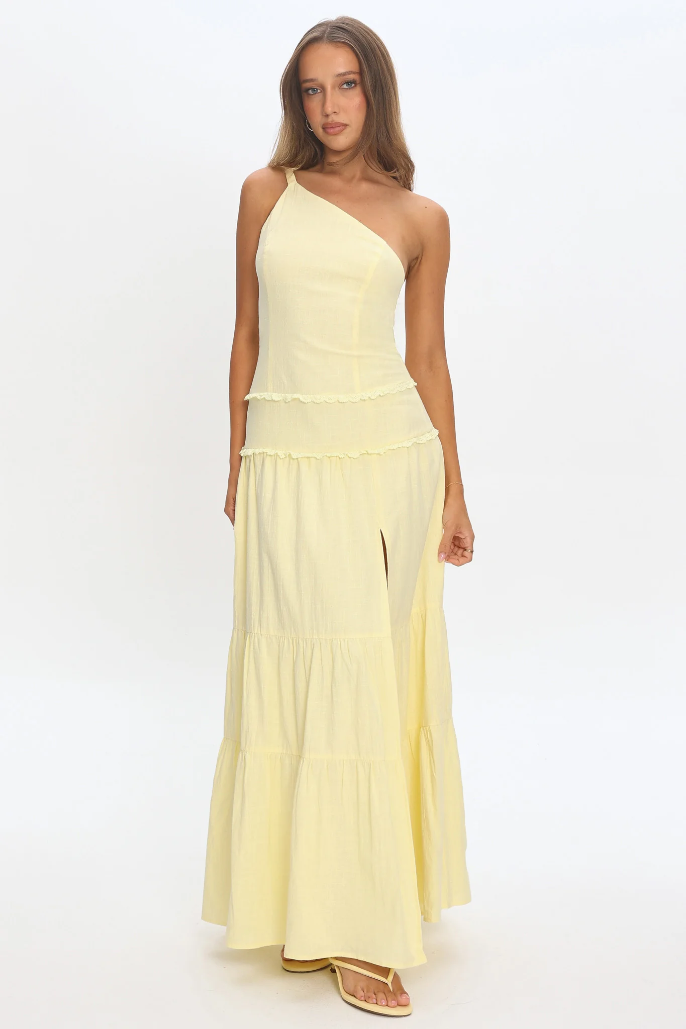 Rico One-Shoulder Strappy Back Maxi Dress Butter - luluinthesky
