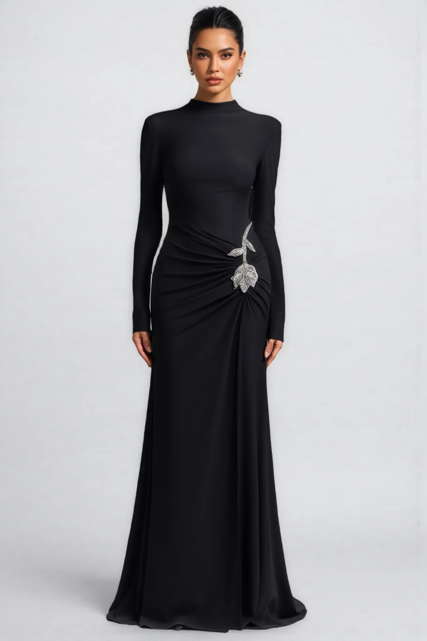 Dulio Black Rhinestone Floral Maxi Dress